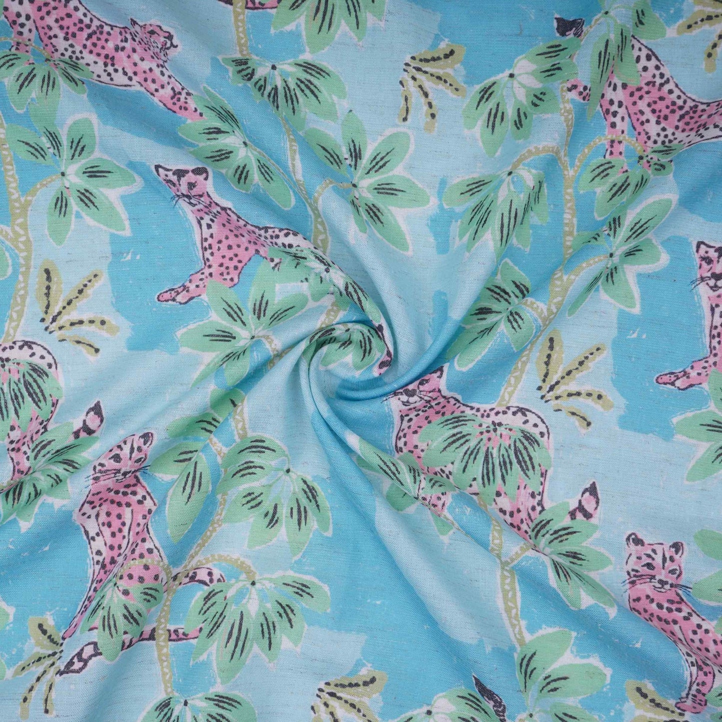Sky Blue floral print Cotton Linen Fabric DE-32148