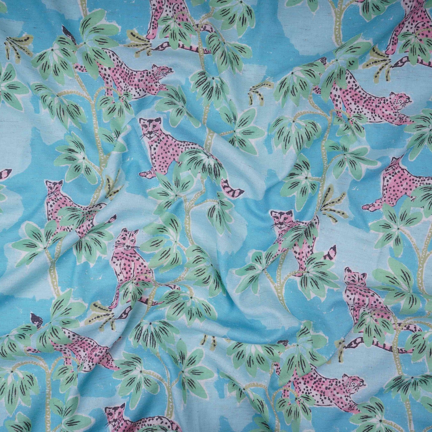 Sky Blue floral print Cotton Linen Fabric DE-32148