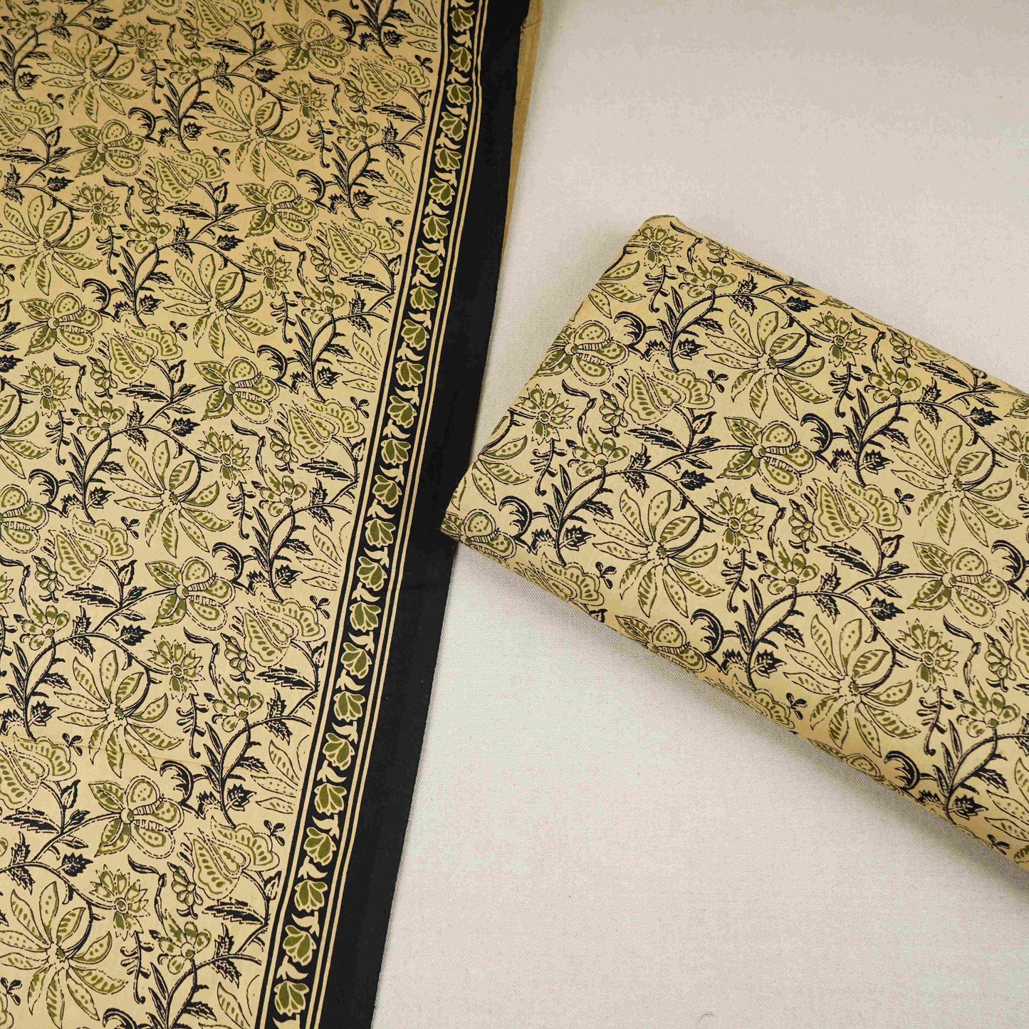 Cream & Black Floral Print Cotton Fabric OG-30311