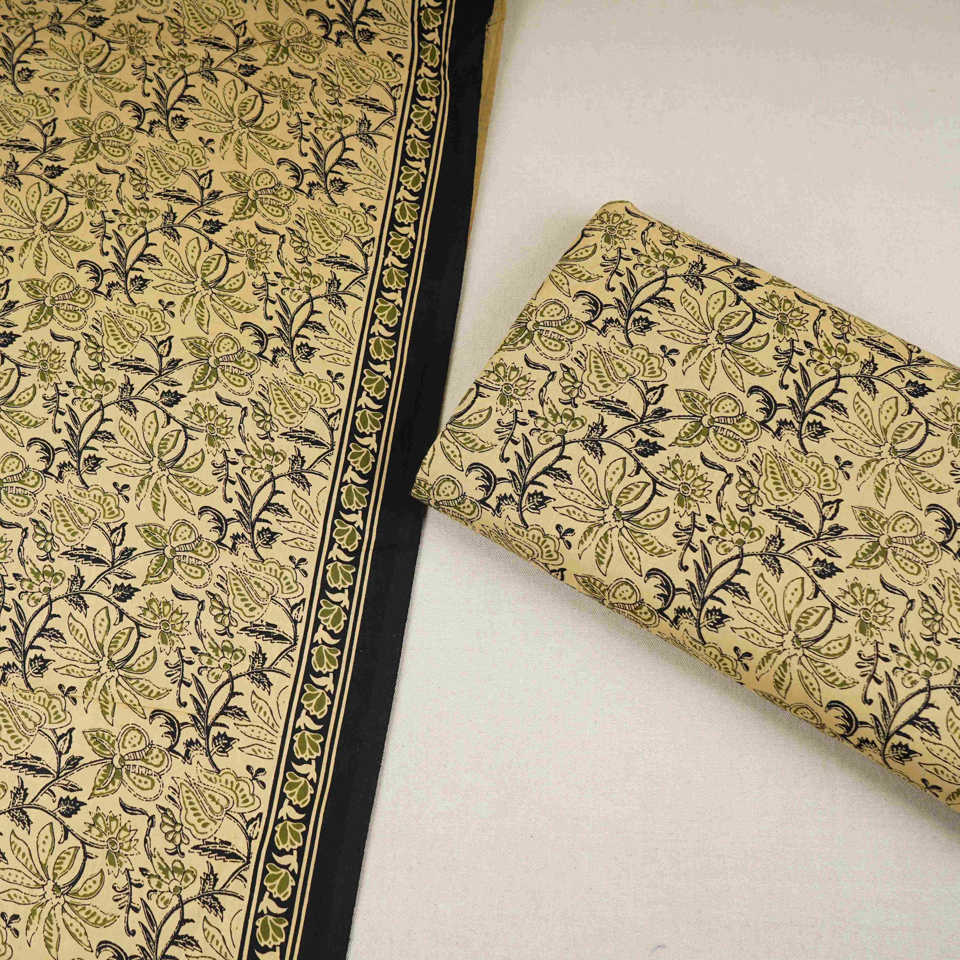 Cream & Black Floral Print Cotton Fabric OG-30311 - TradeUNO