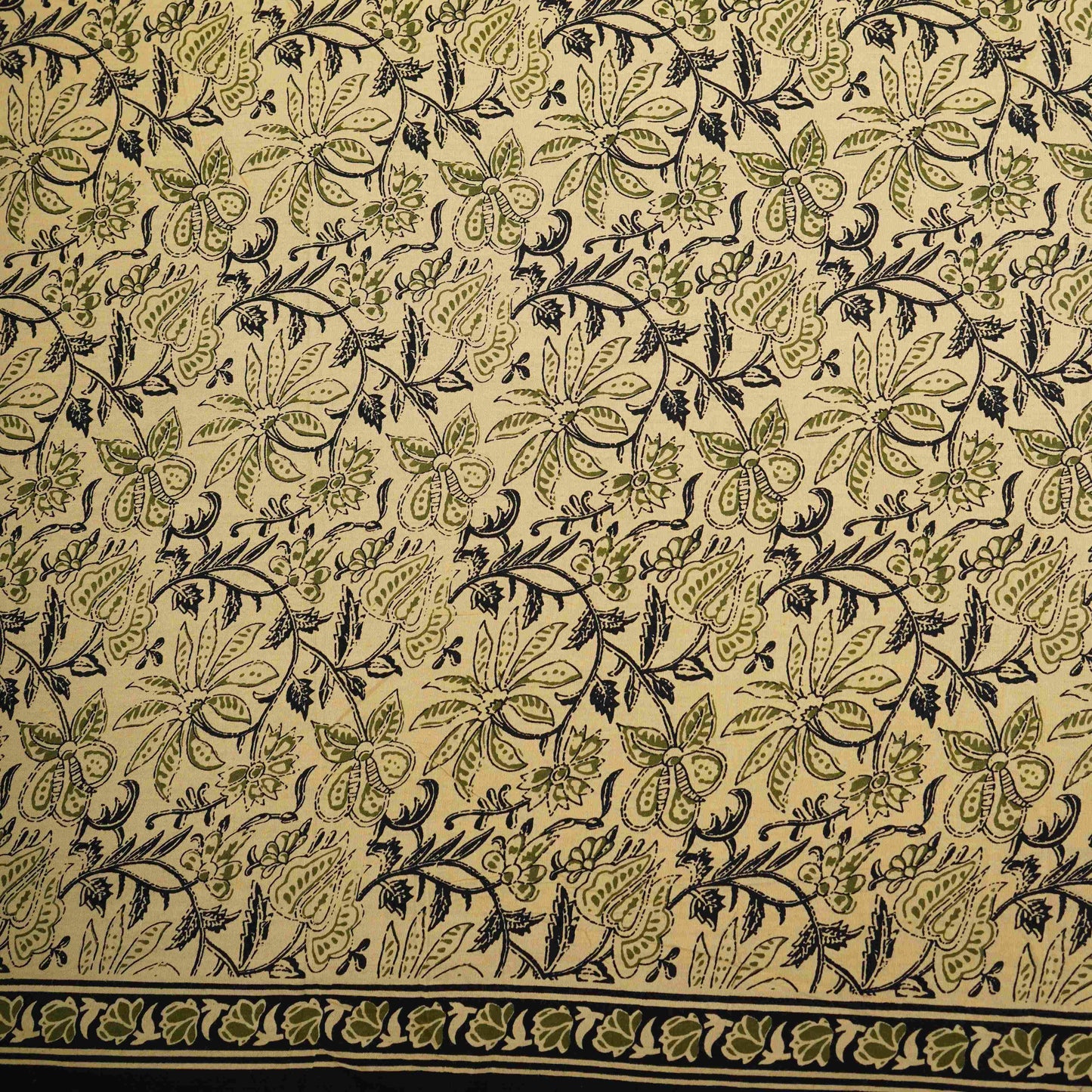 Cream & Black Floral Print Cotton Fabric OG-30311