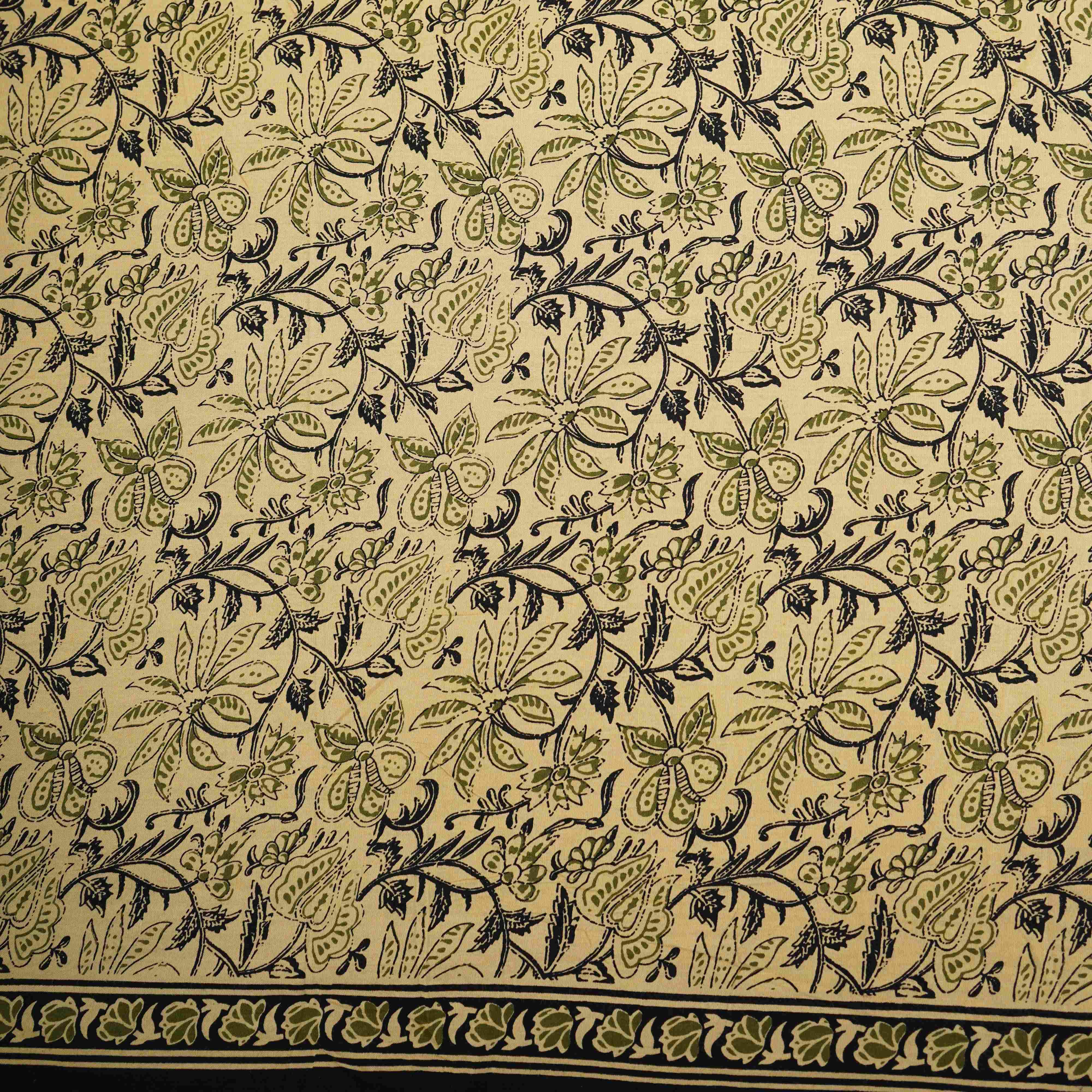 Cream & Black Floral Print Cotton Fabric OG-30311 - TradeUNO