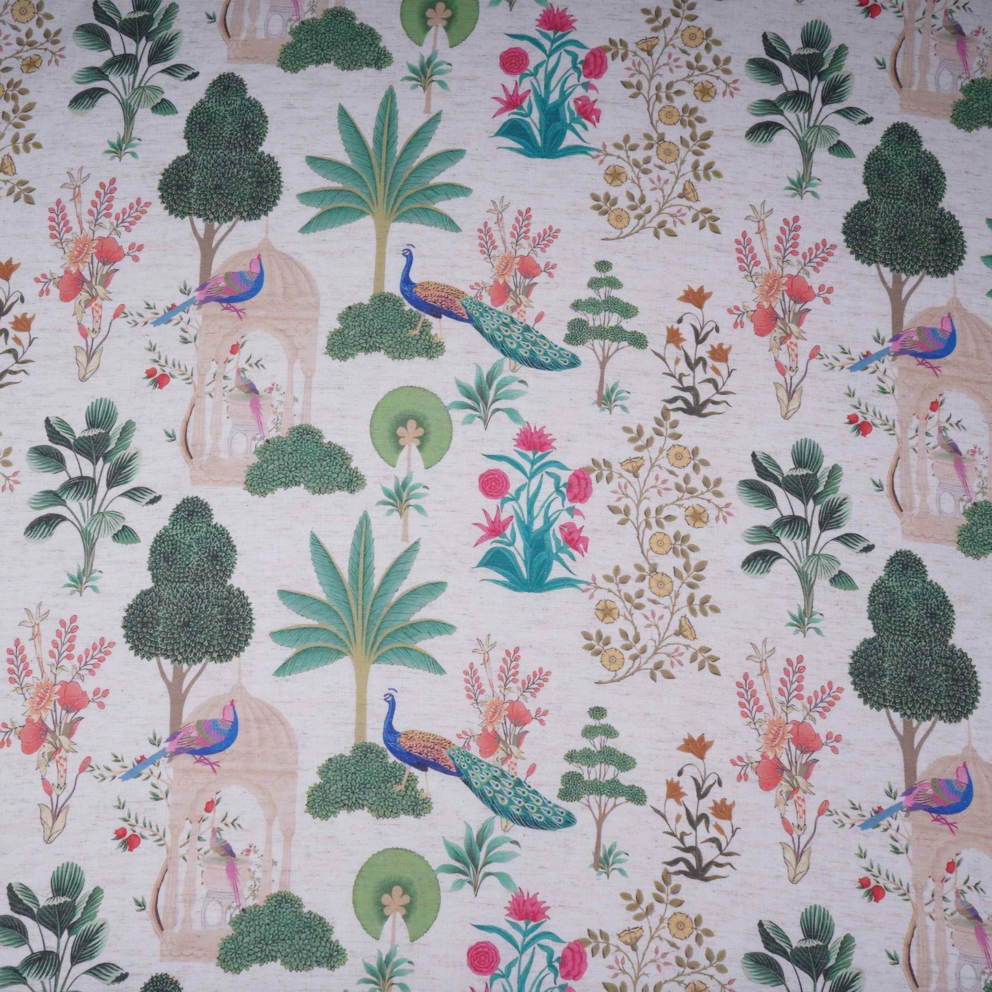 White floral print Cotton Linen Fabric DE-32147