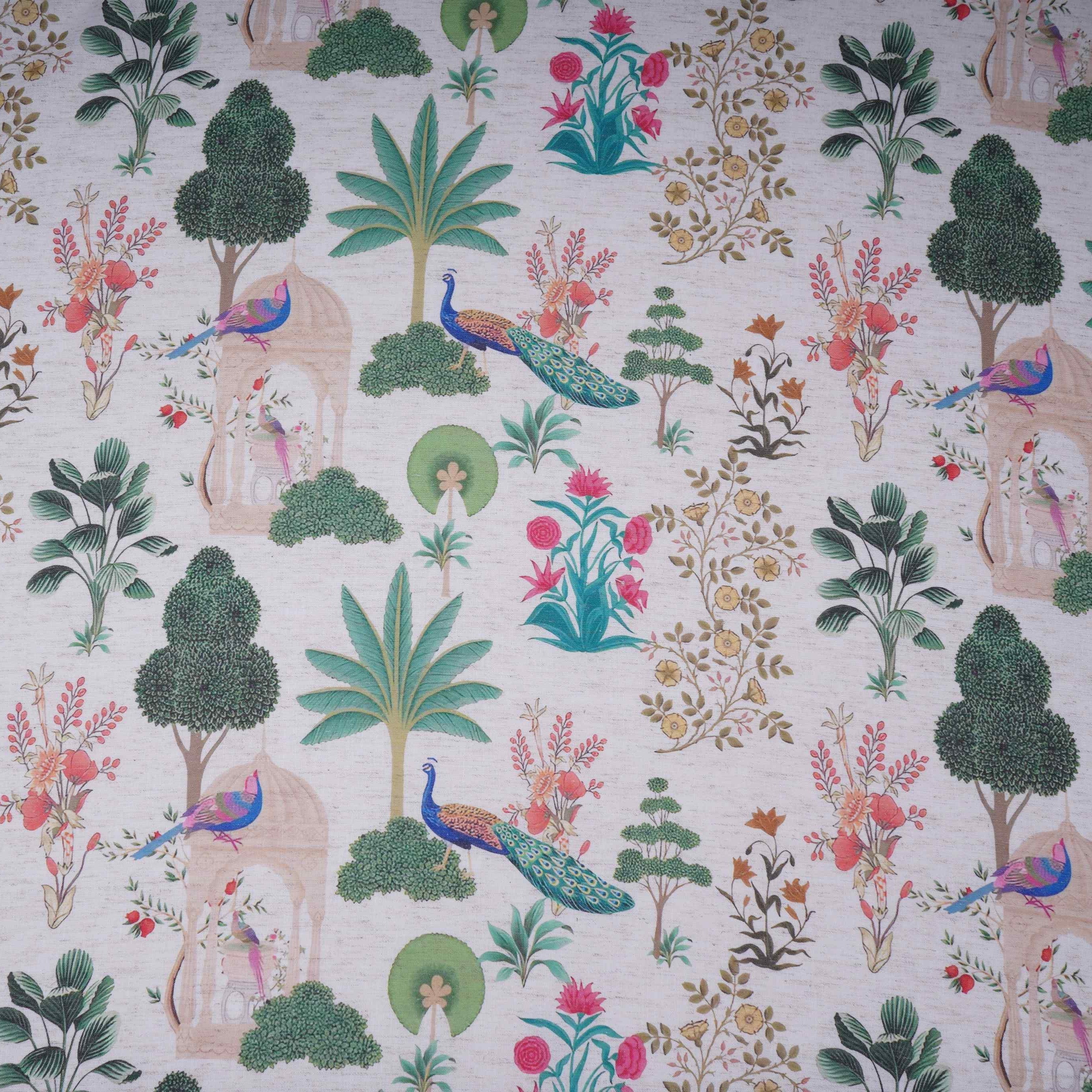 White floral print Cotton Linen Fabric DE-32147 - TradeUNO