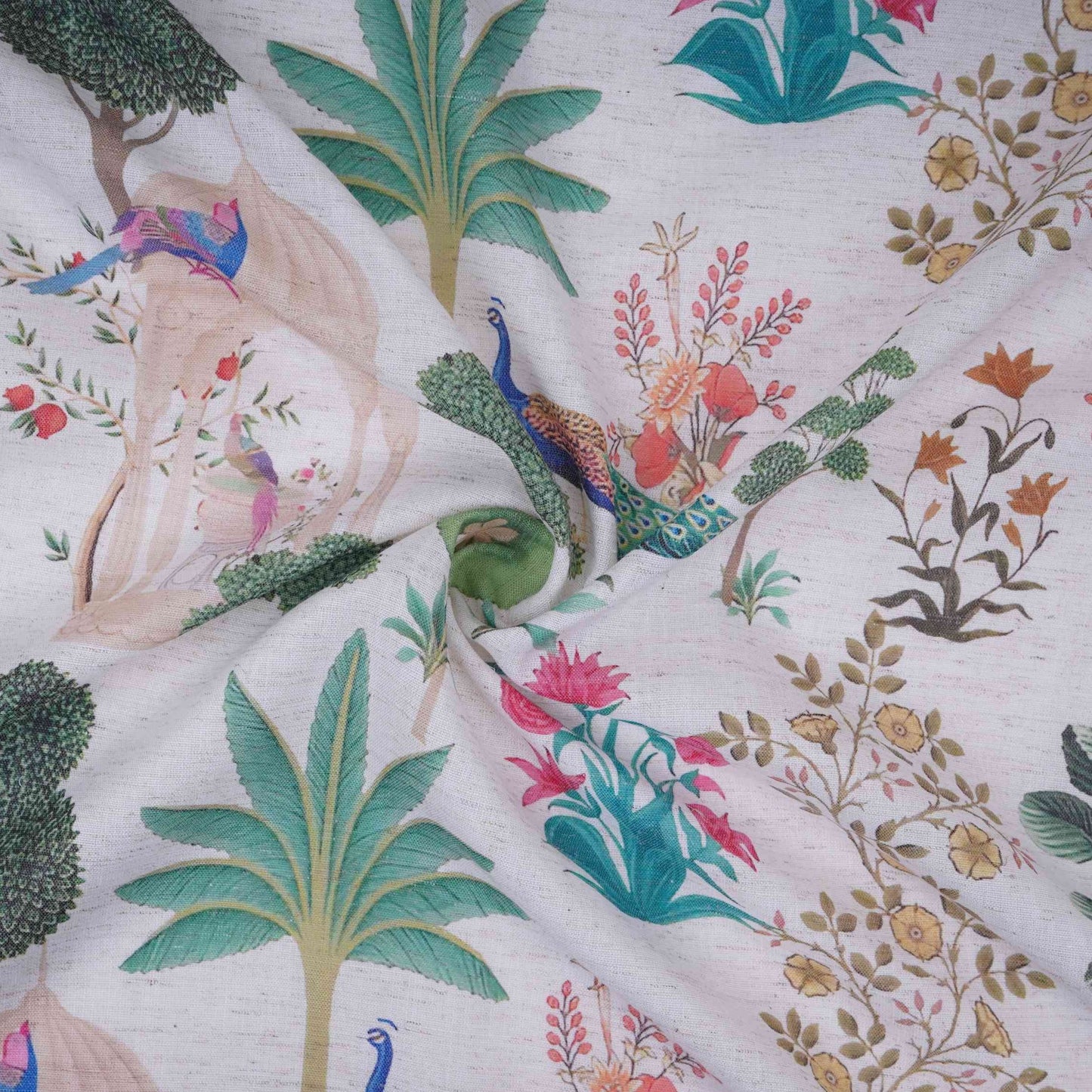White floral print Cotton Linen Fabric DE-32147