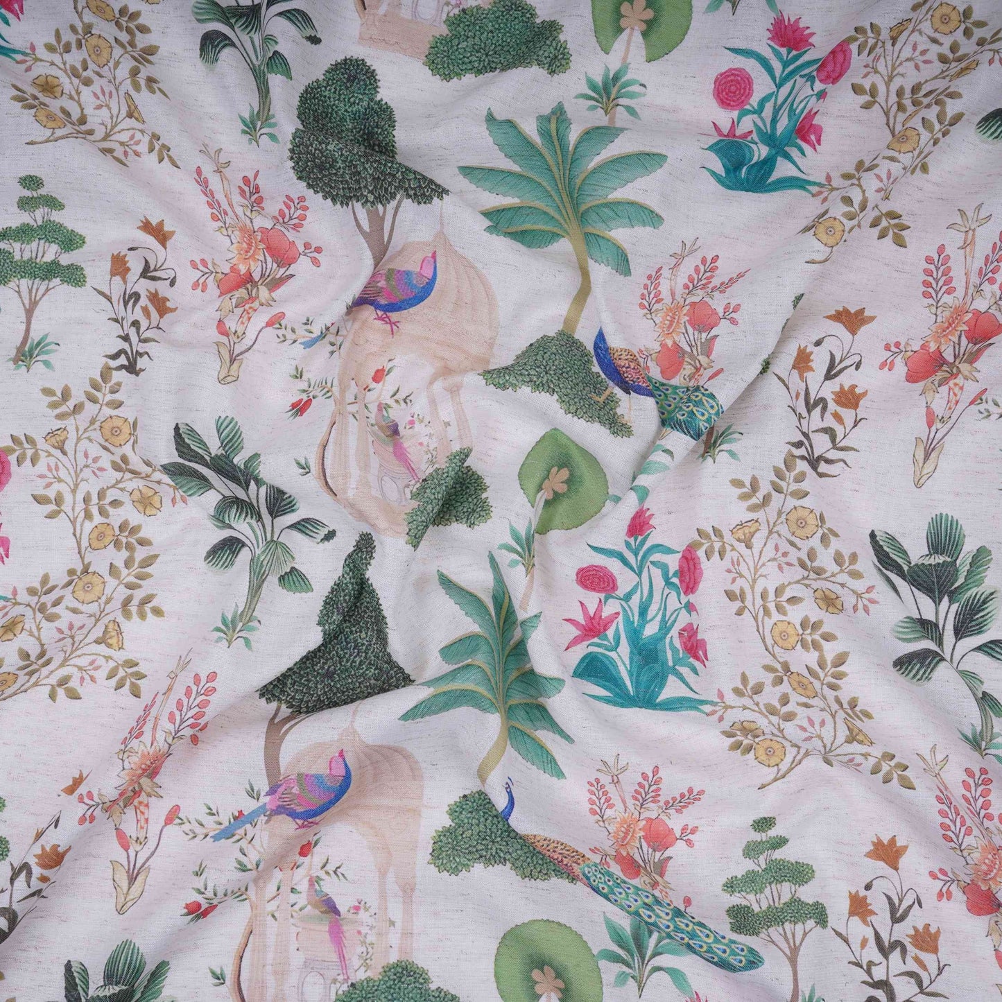 White floral print Cotton Linen Fabric DE-32147