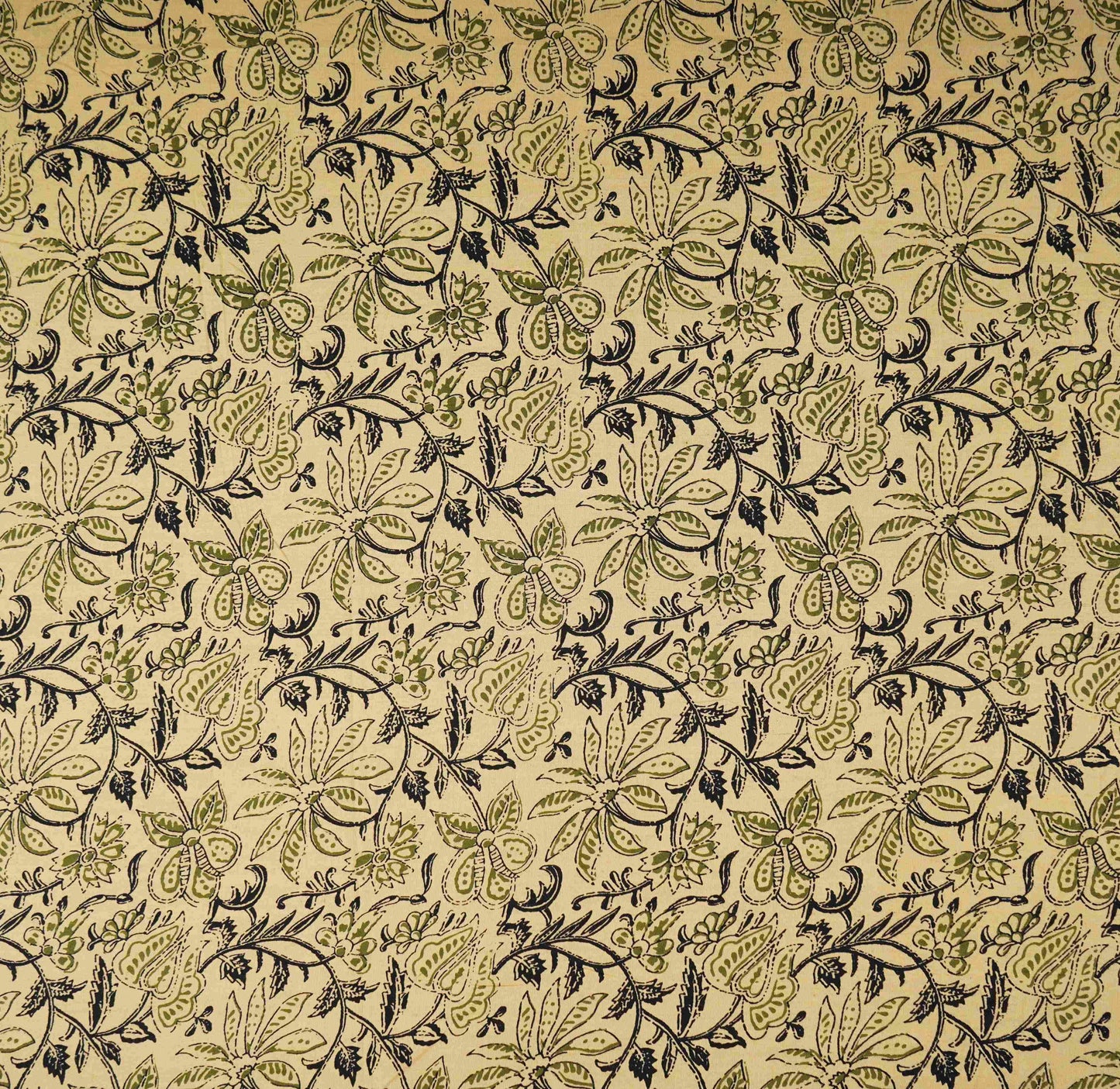 Cream & Black Floral Print Cotton Fabric OG-30311
