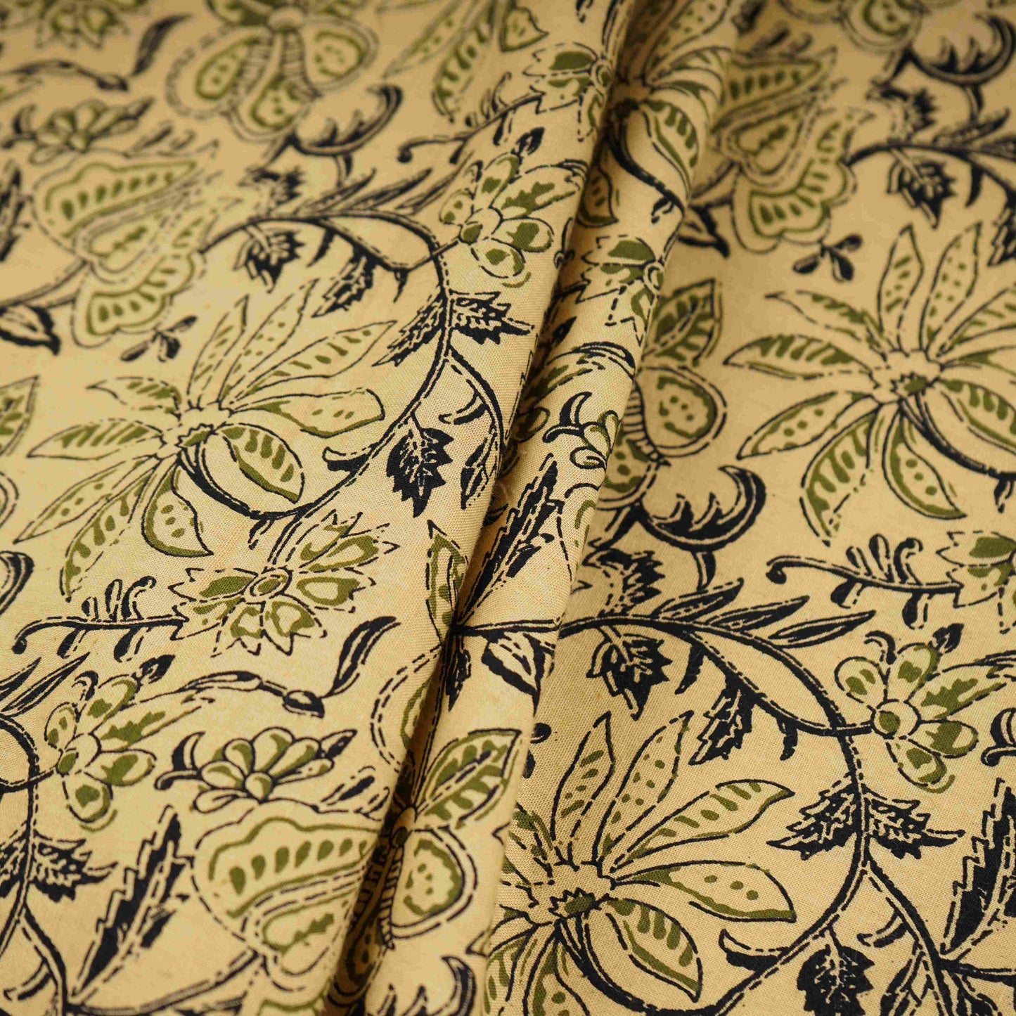 Cream & Black Floral Print Cotton Fabric OG-30311