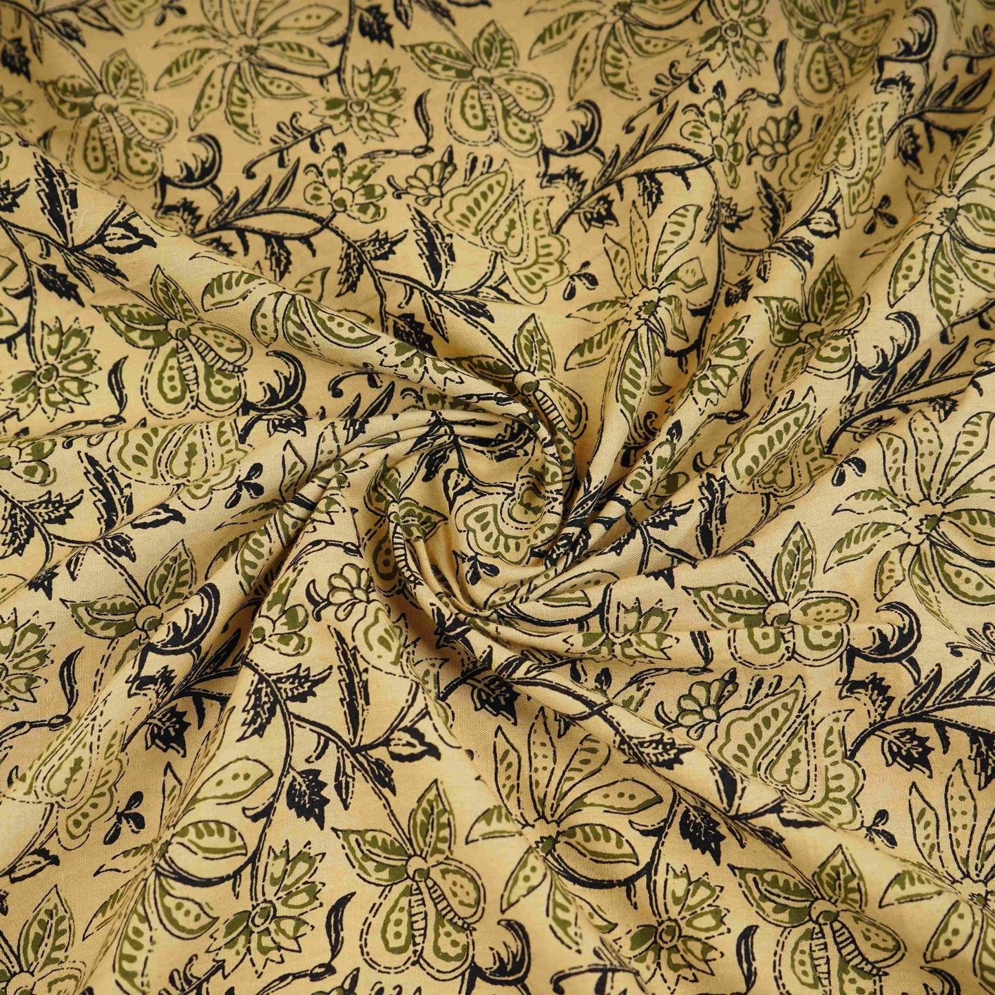 Cream & Black Floral Print Cotton Fabric OG-30311
