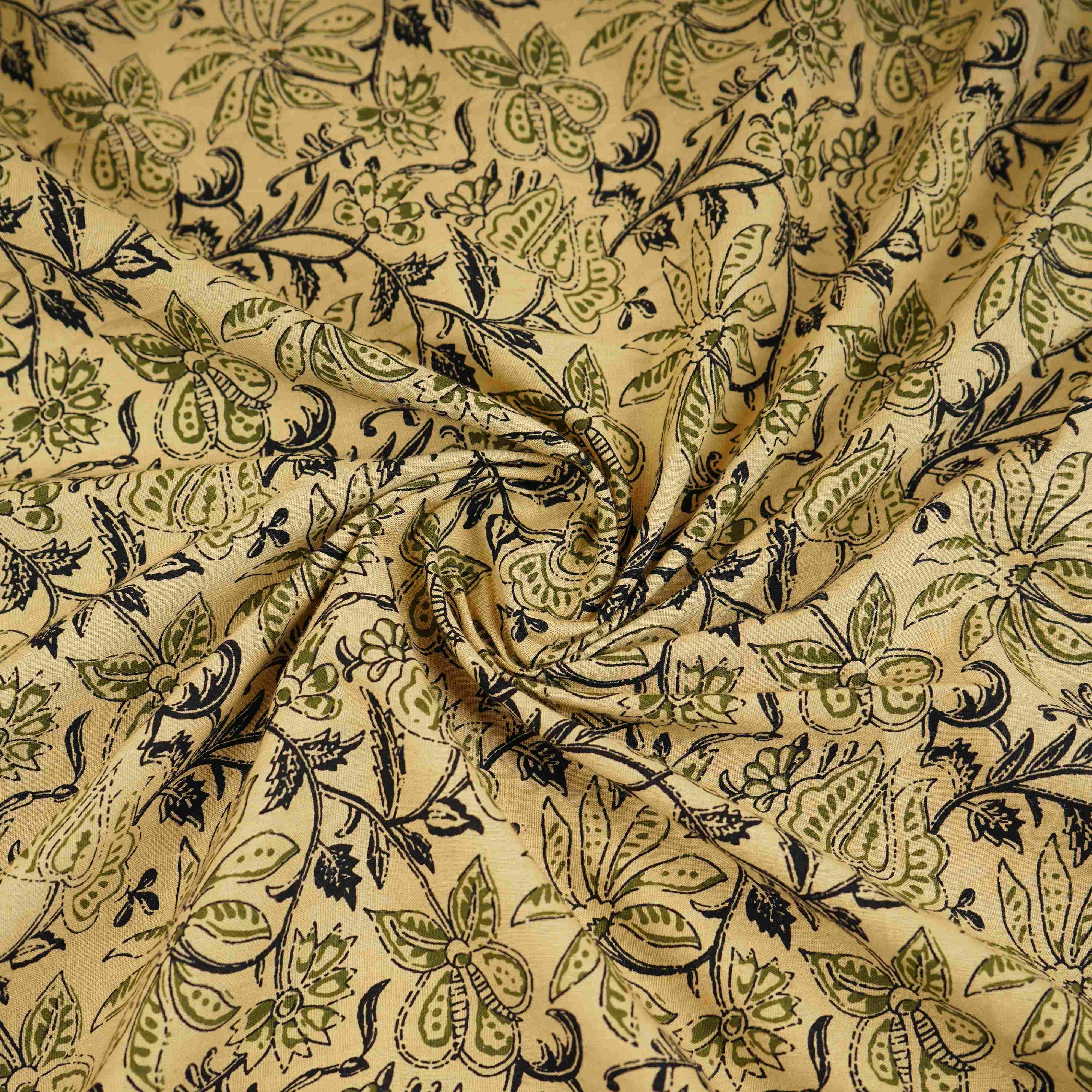Cream & Black Floral Print Cotton Fabric OG-30311 - TradeUNO