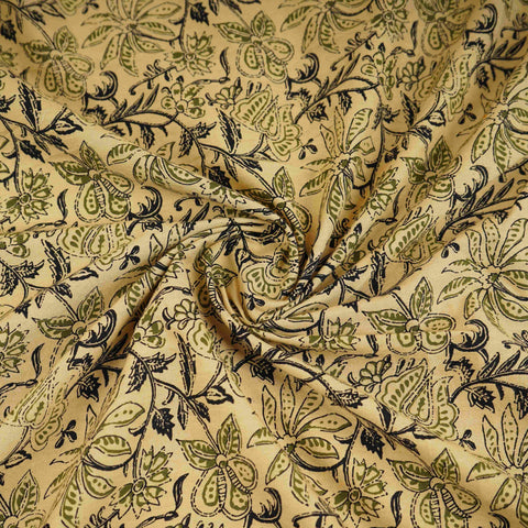 Cream & Black Floral Print Cotton Fabric OG-30311