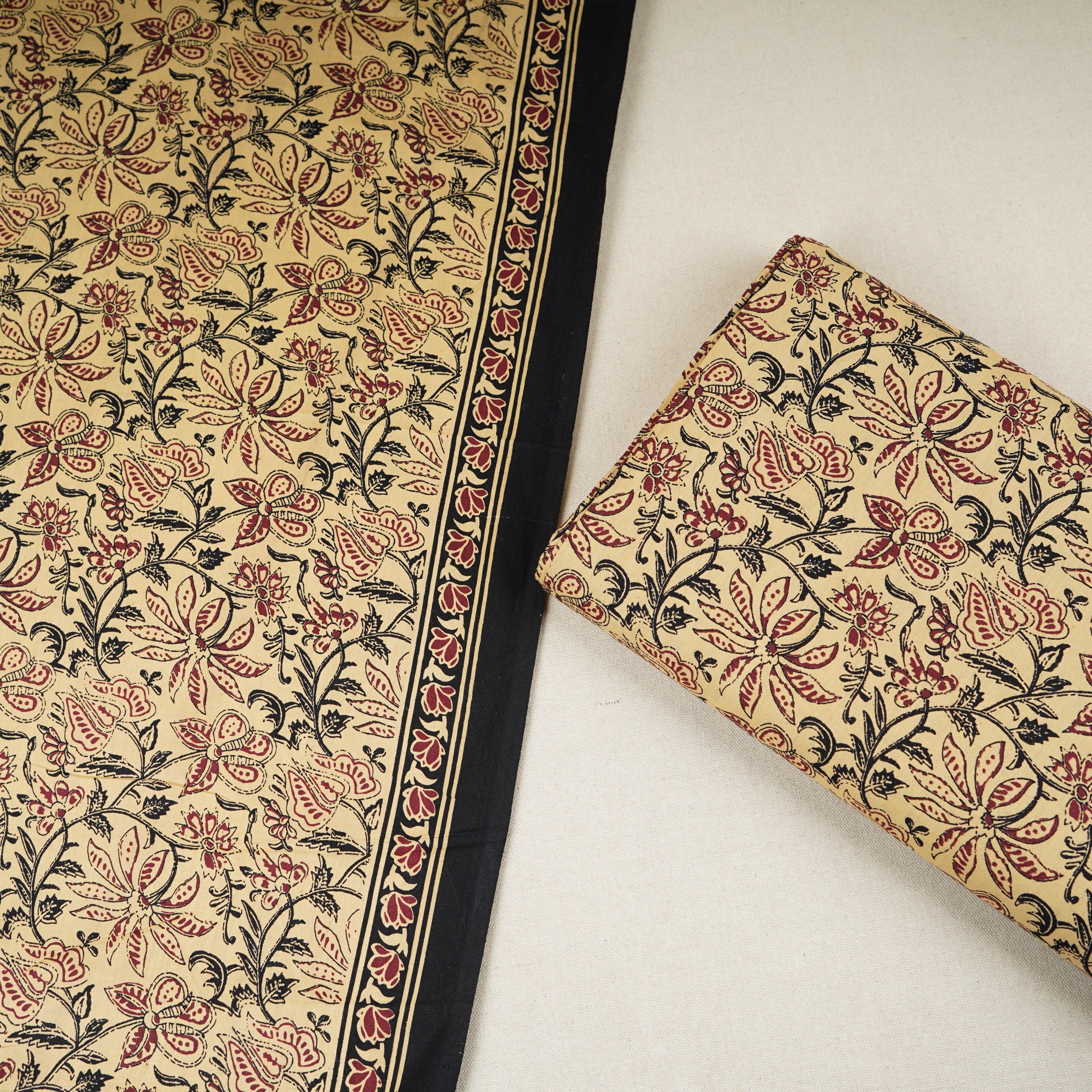 Cream & Red Floral Print Cotton Fabric OG-30309 - TradeUNO