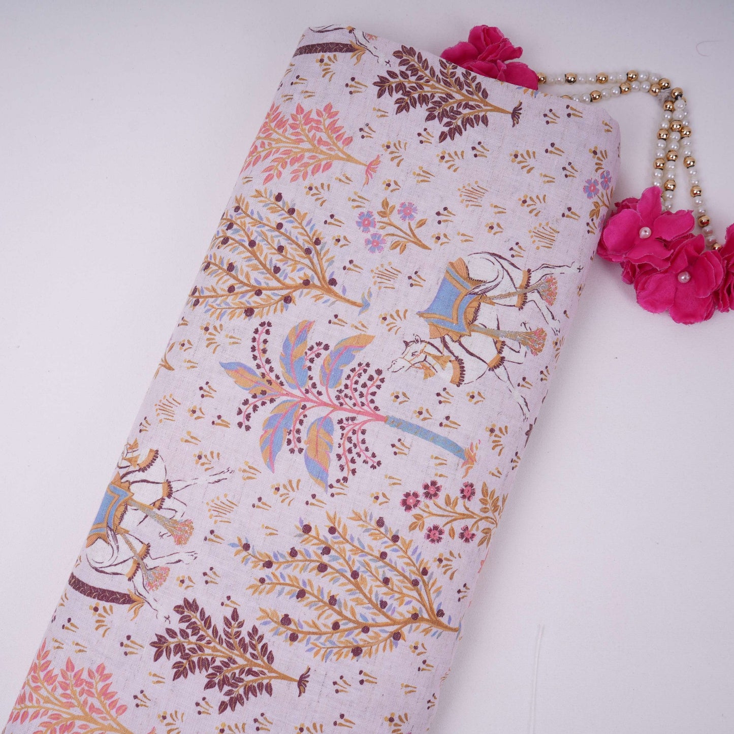 Pink floral print Cotton Linen Fabric DE-32146