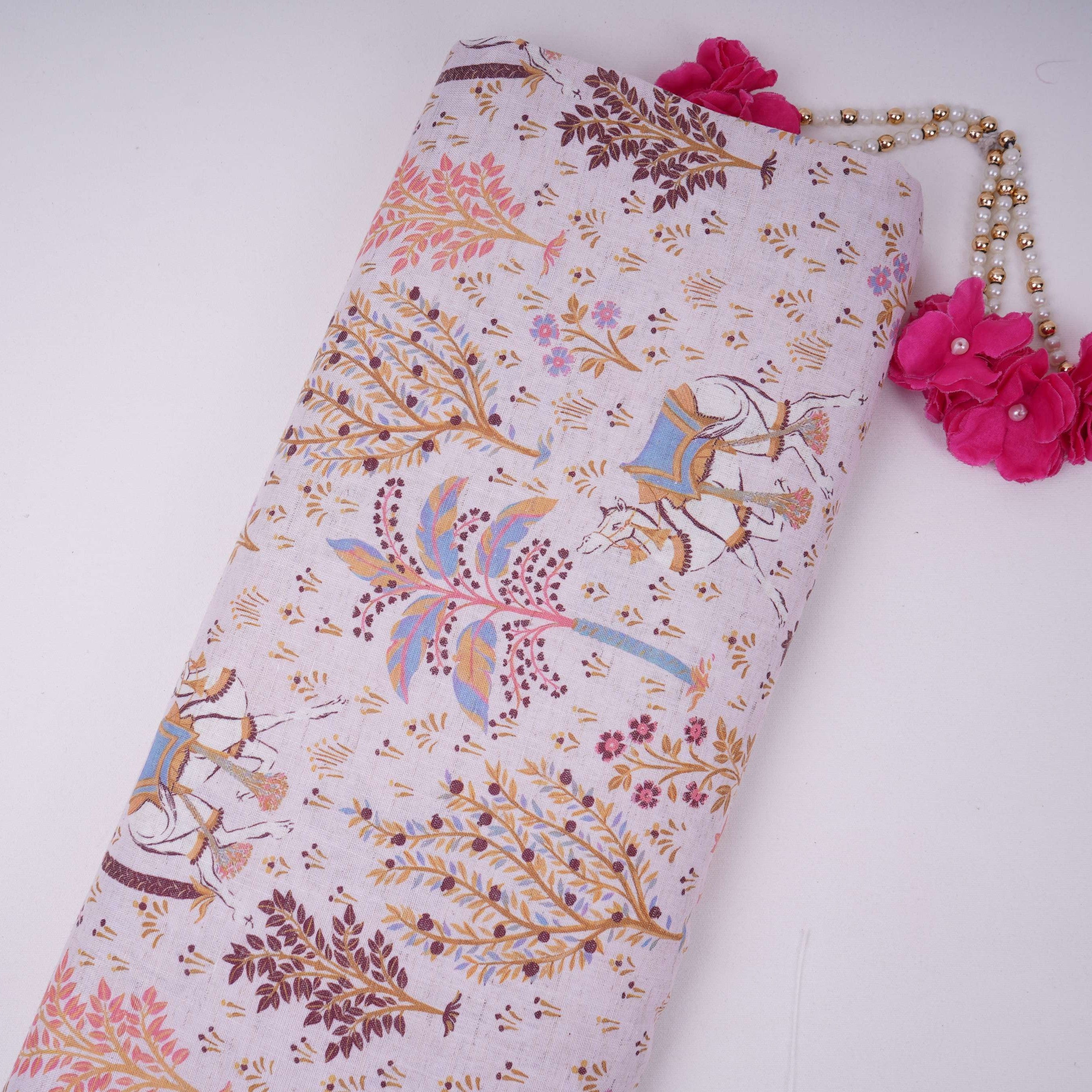 Pink floral print Cotton Linen Fabric DE-32146 - TradeUNO