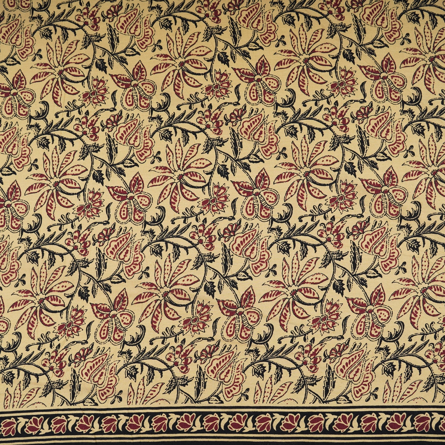 Cream & Red Floral Print Cotton Fabric OG-30309