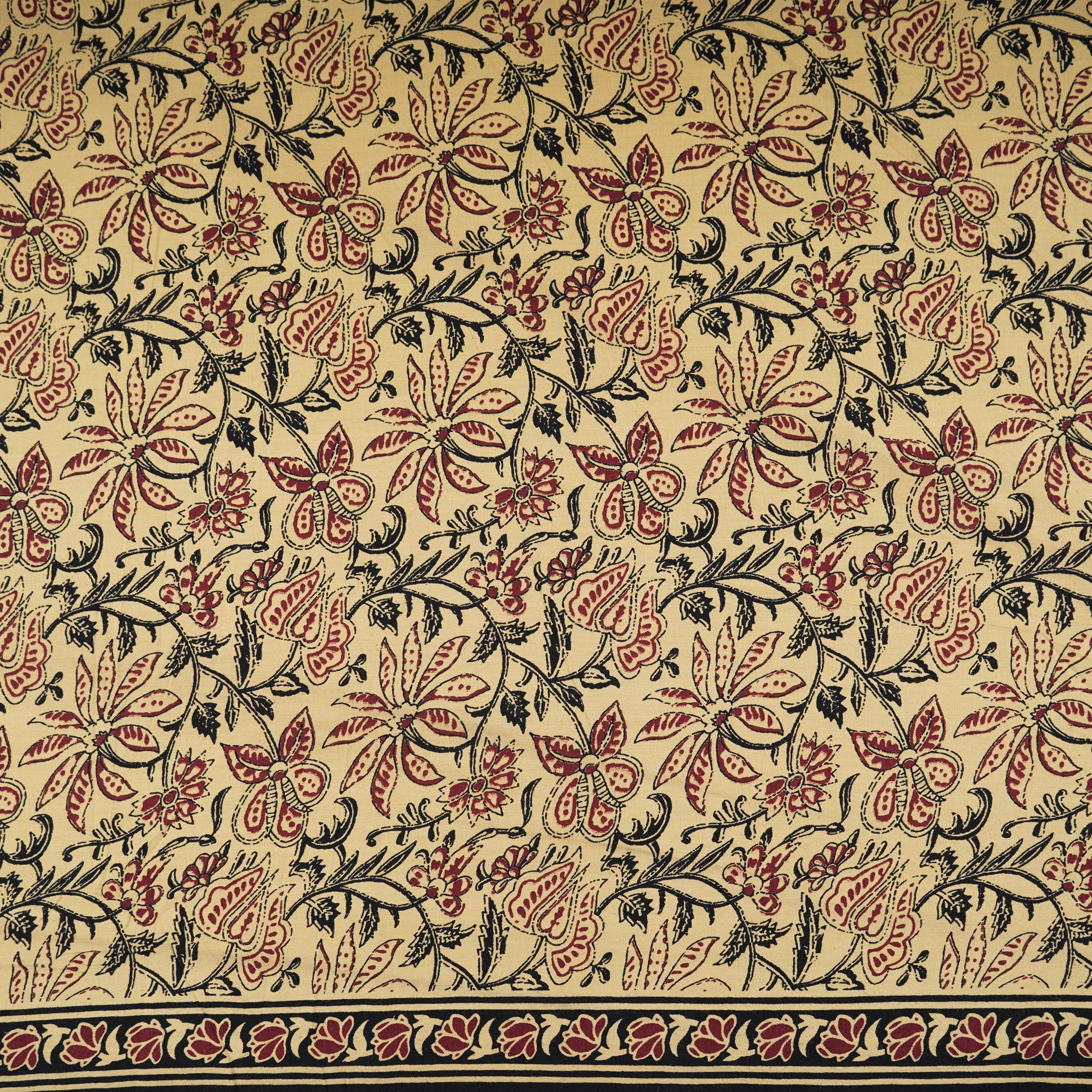 Cream & Red Floral Print Cotton Fabric OG-30309 - TradeUNO