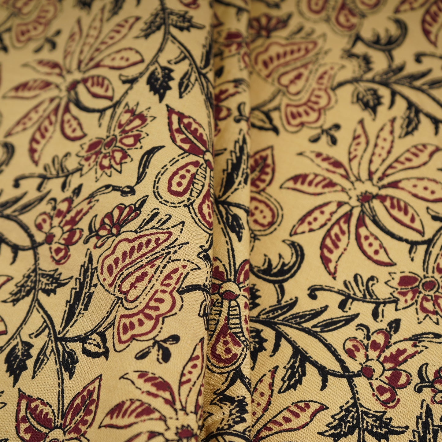 Cream & Red Floral Print Cotton Fabric OG-30309