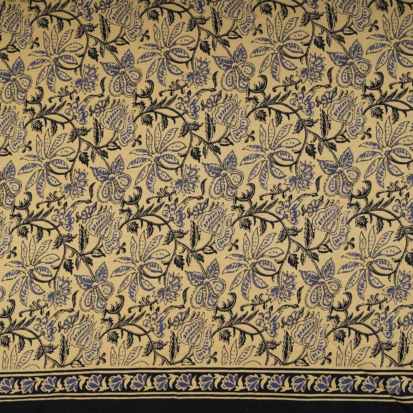 Cream & Blue Floral Print Cotton Fabric OG-30307