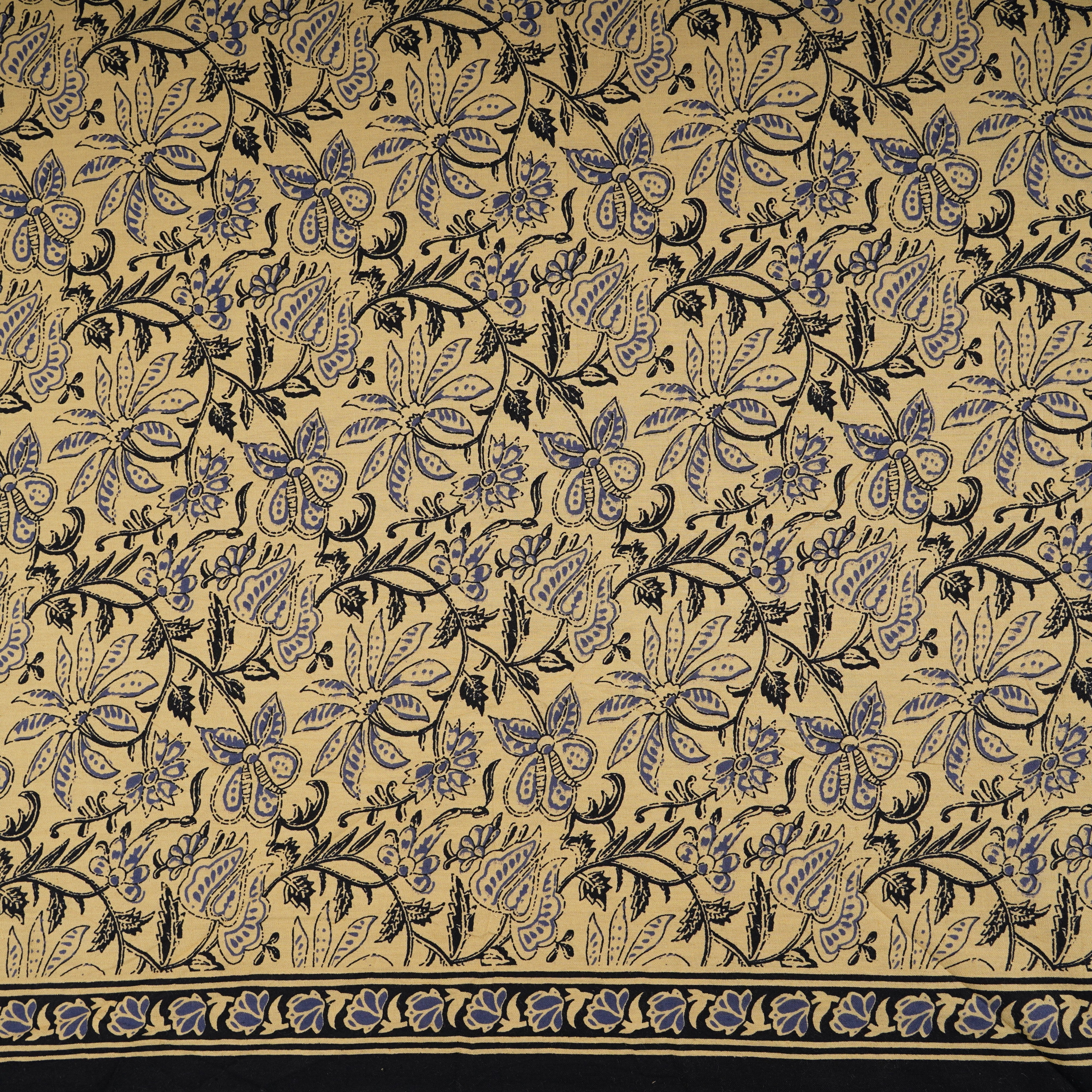 Cream & Blue Floral Print Cotton Fabric OG-30307 - TradeUNO