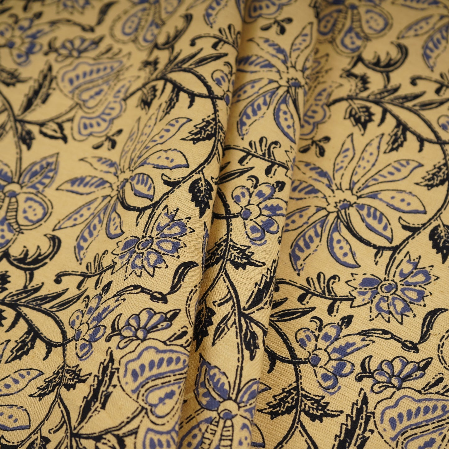 Cream & Blue Floral Print Cotton Fabric OG-30307