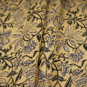 Cream & Blue Floral Print Cotton Fabric OG-30307 - TradeUNO