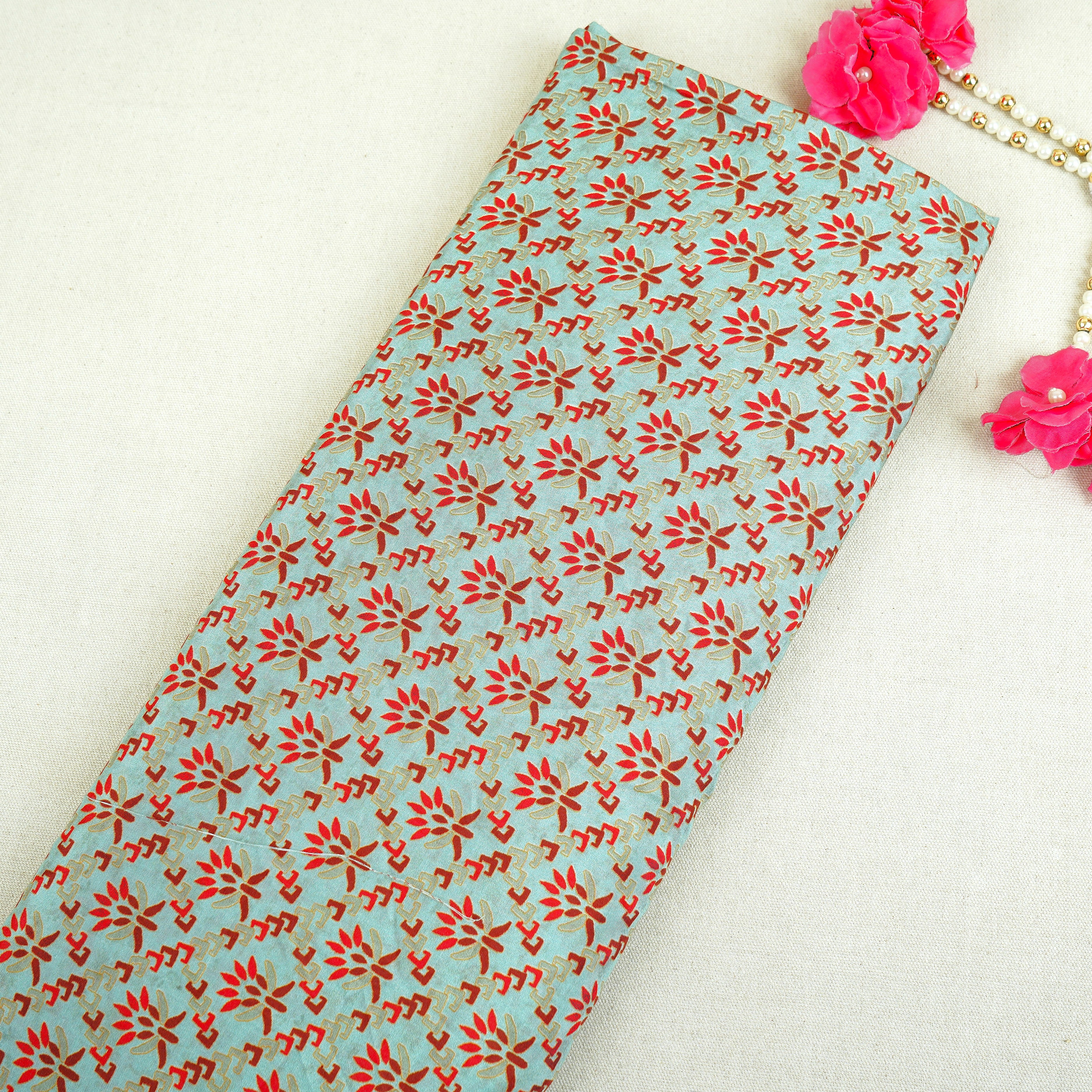 Light Grey Floral Print Muslin Fabric MF-30186 - TradeUNO