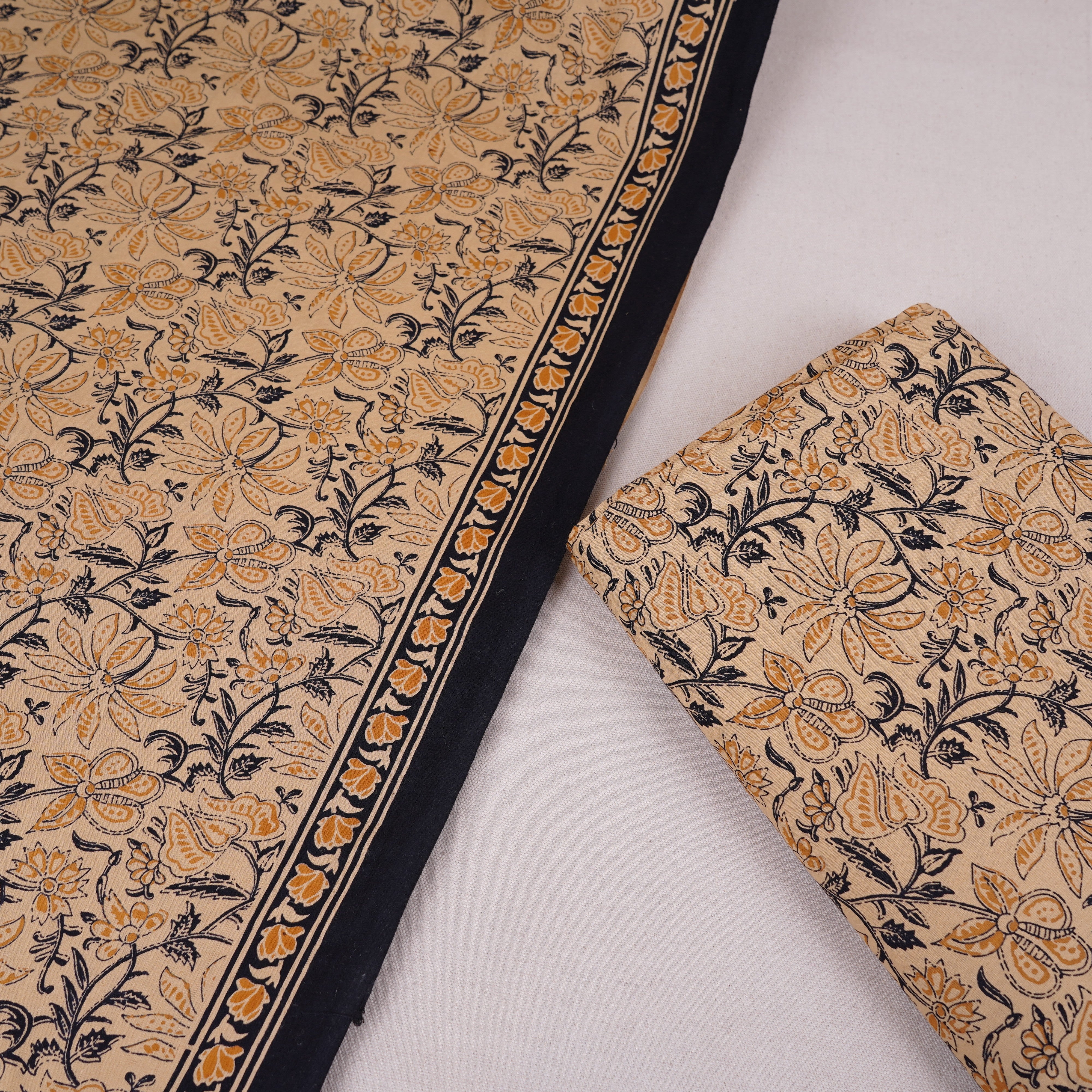 Cream & Yellow Floral Print Cotton Fabric OG-30310 - TradeUNO
