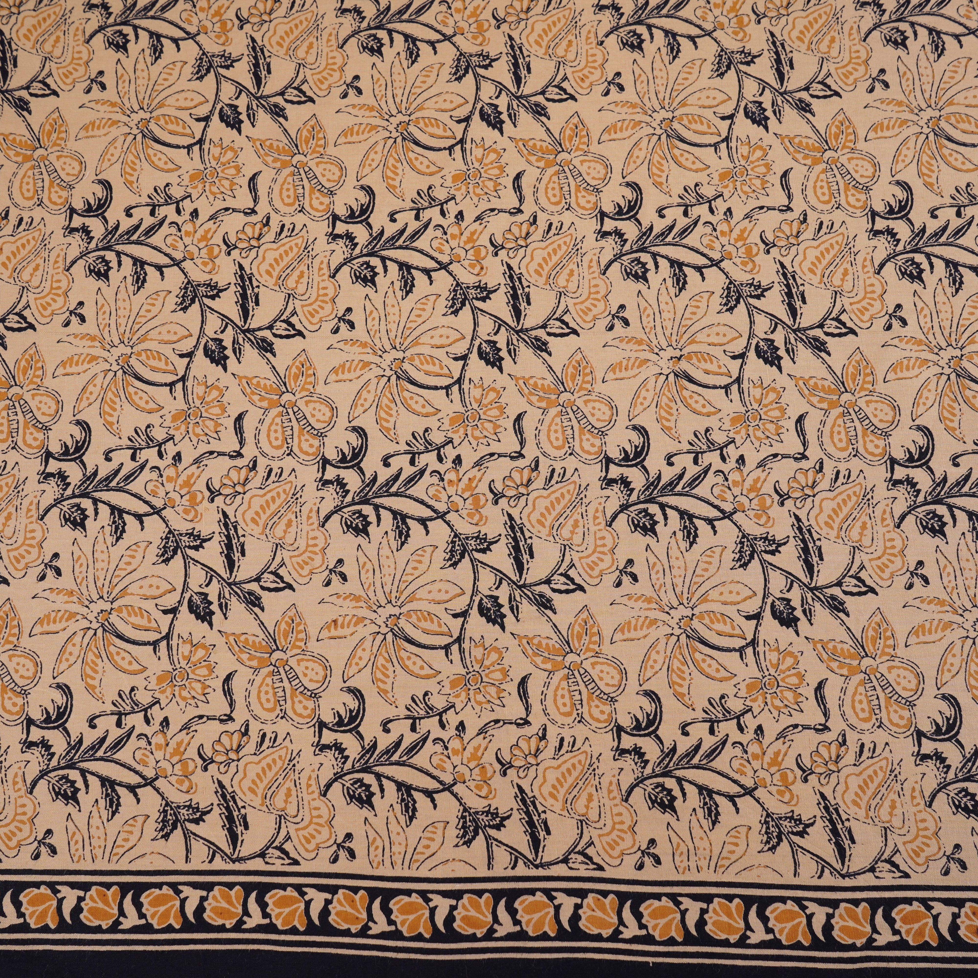 Cream & Yellow Floral Print Cotton Fabric OG-30310 - TradeUNO