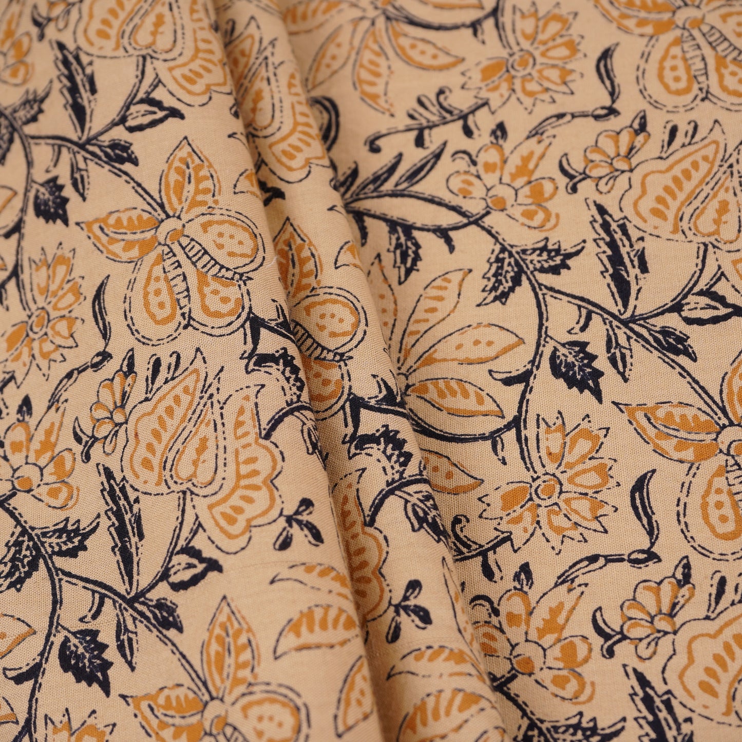 Cream & Yellow Floral Print Cotton Fabric OG-30310