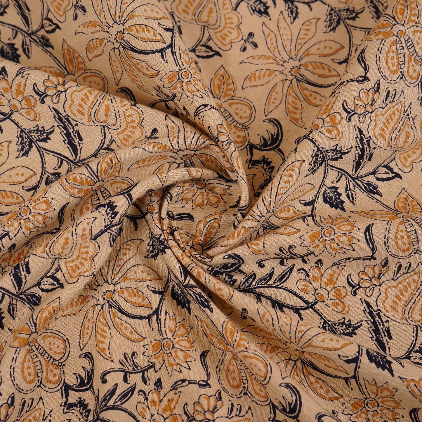 Cream & Yellow Floral Print Cotton Fabric OG-30310