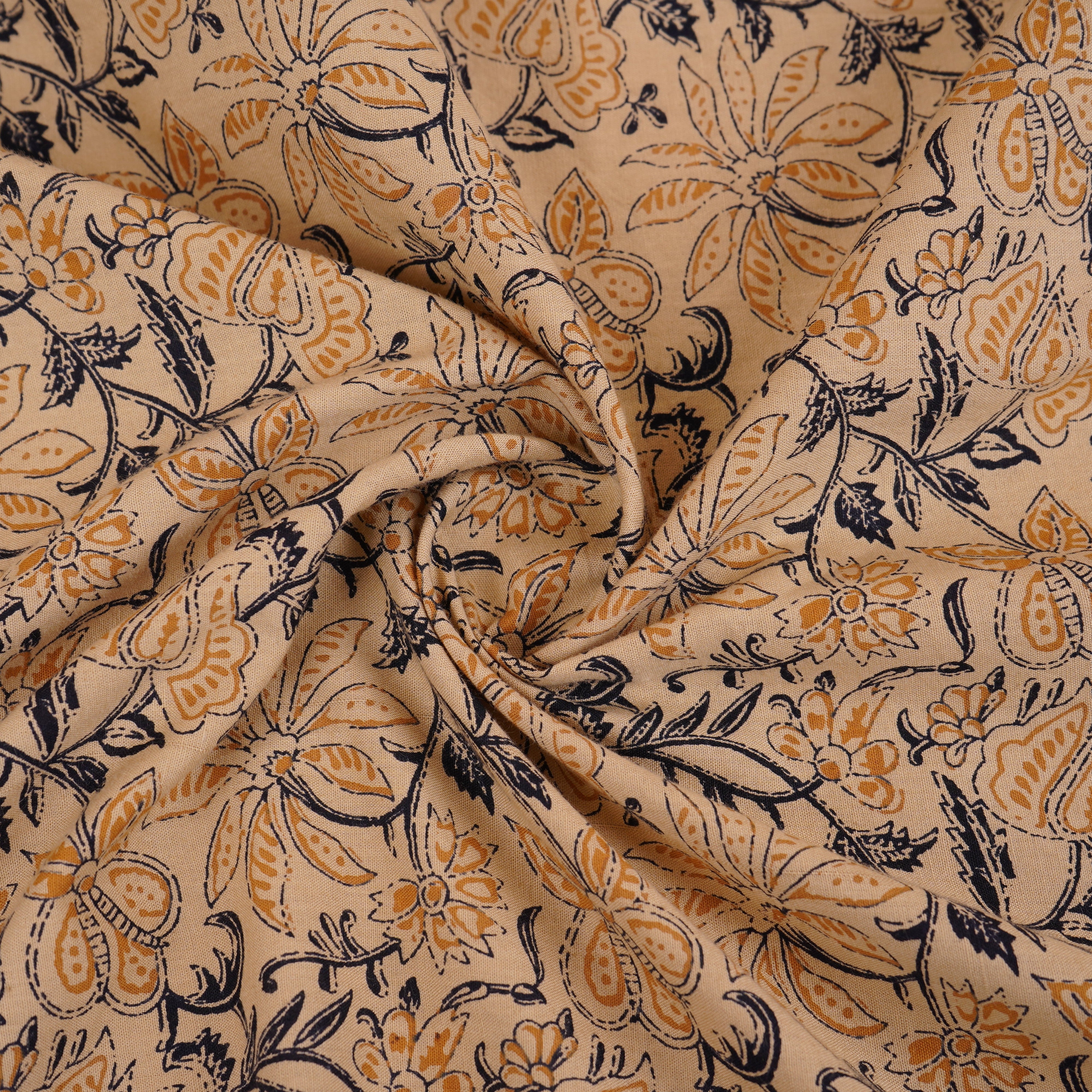 Cream & Yellow Floral Print Cotton Fabric OG-30310 - TradeUNO