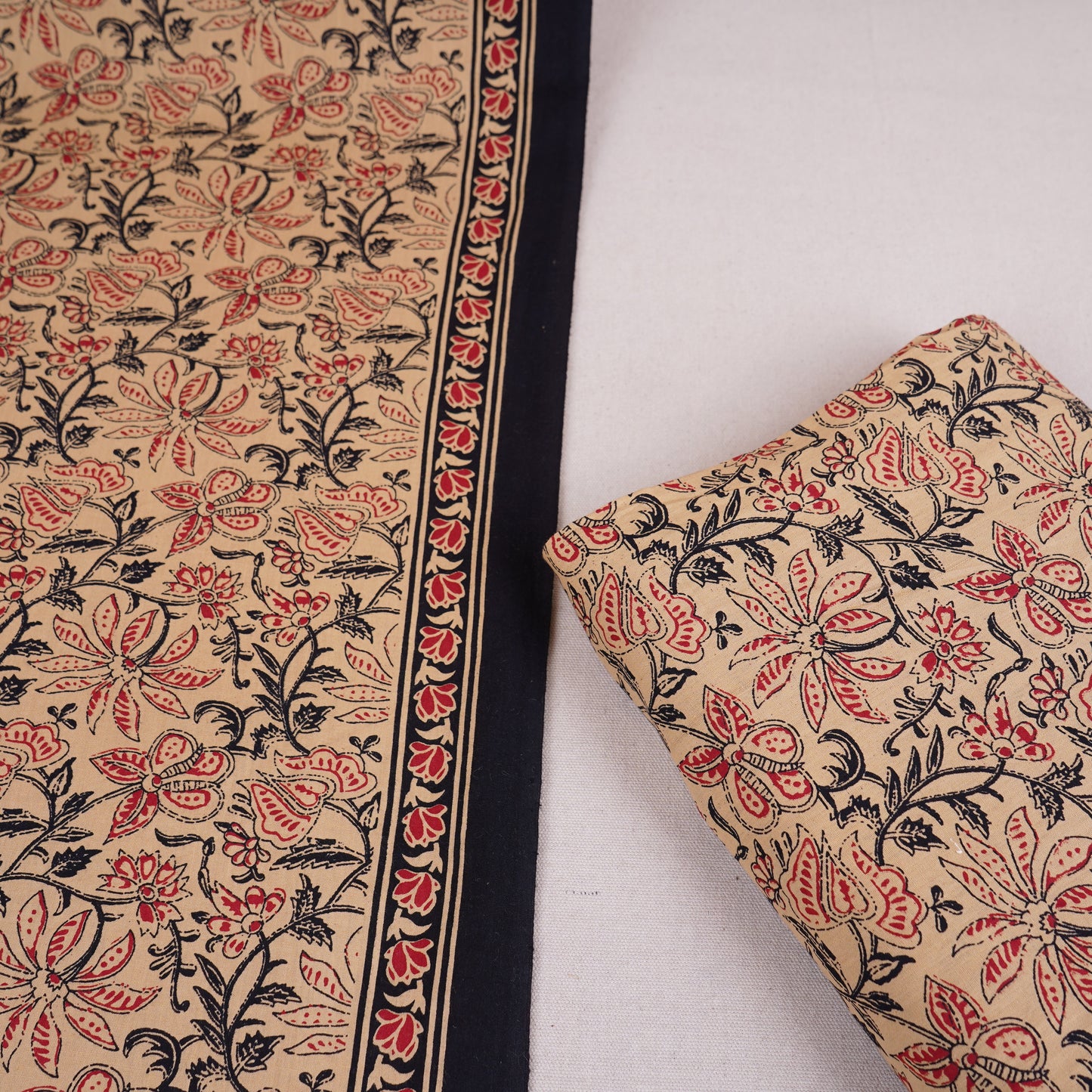 Cream & Red Floral Print Cotton Fabric OG-30308