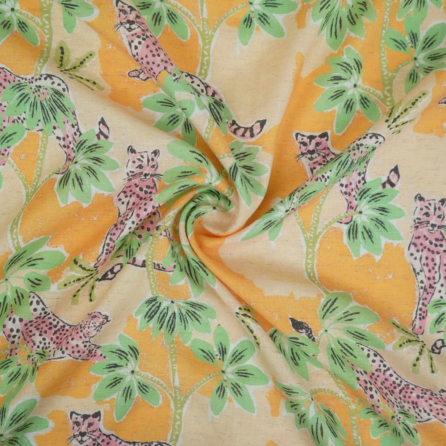 Yellow floral print Cotton Linen Fabric DE-32144