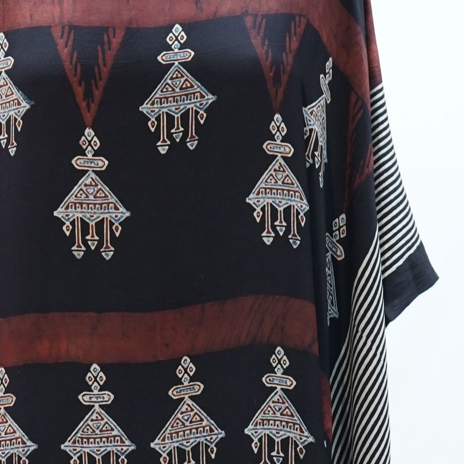 Black Ajrakh print Modal Silk Kaftan EEG-31641