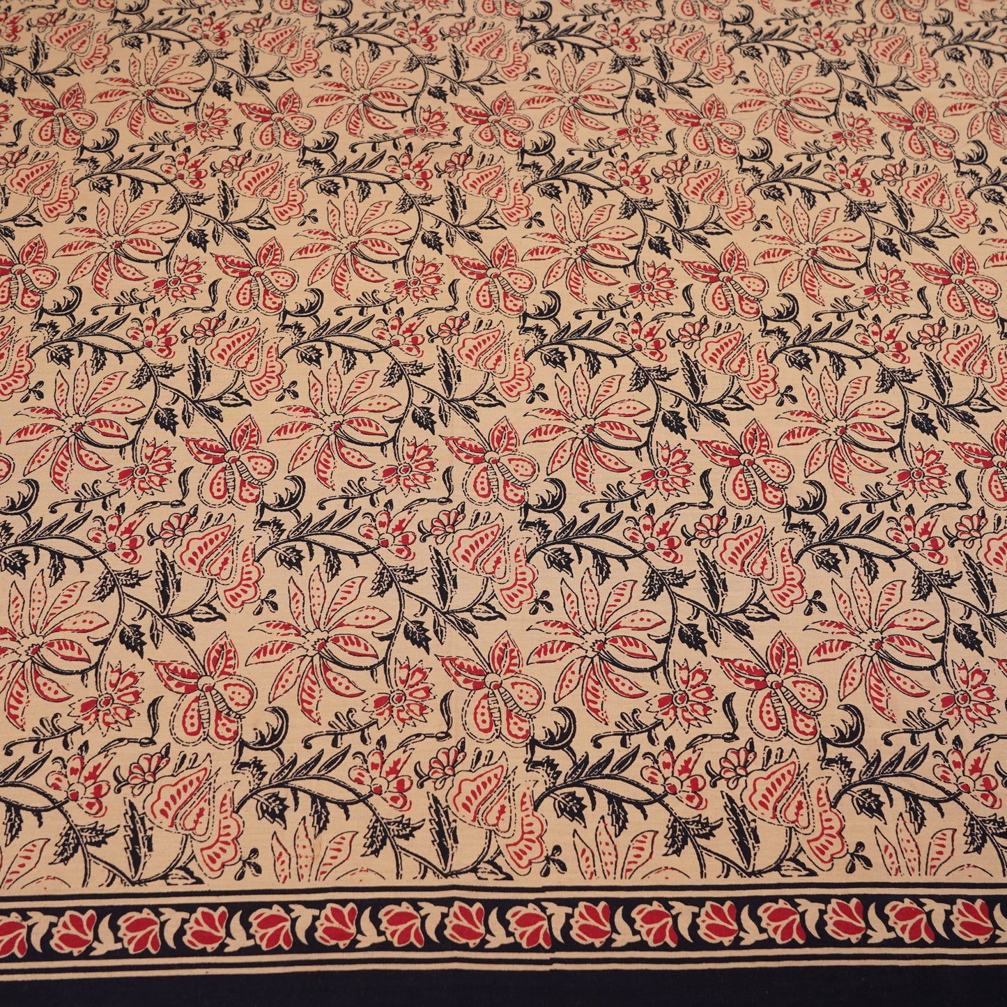 Cream & Red Floral Print Cotton Fabric OG-30308
