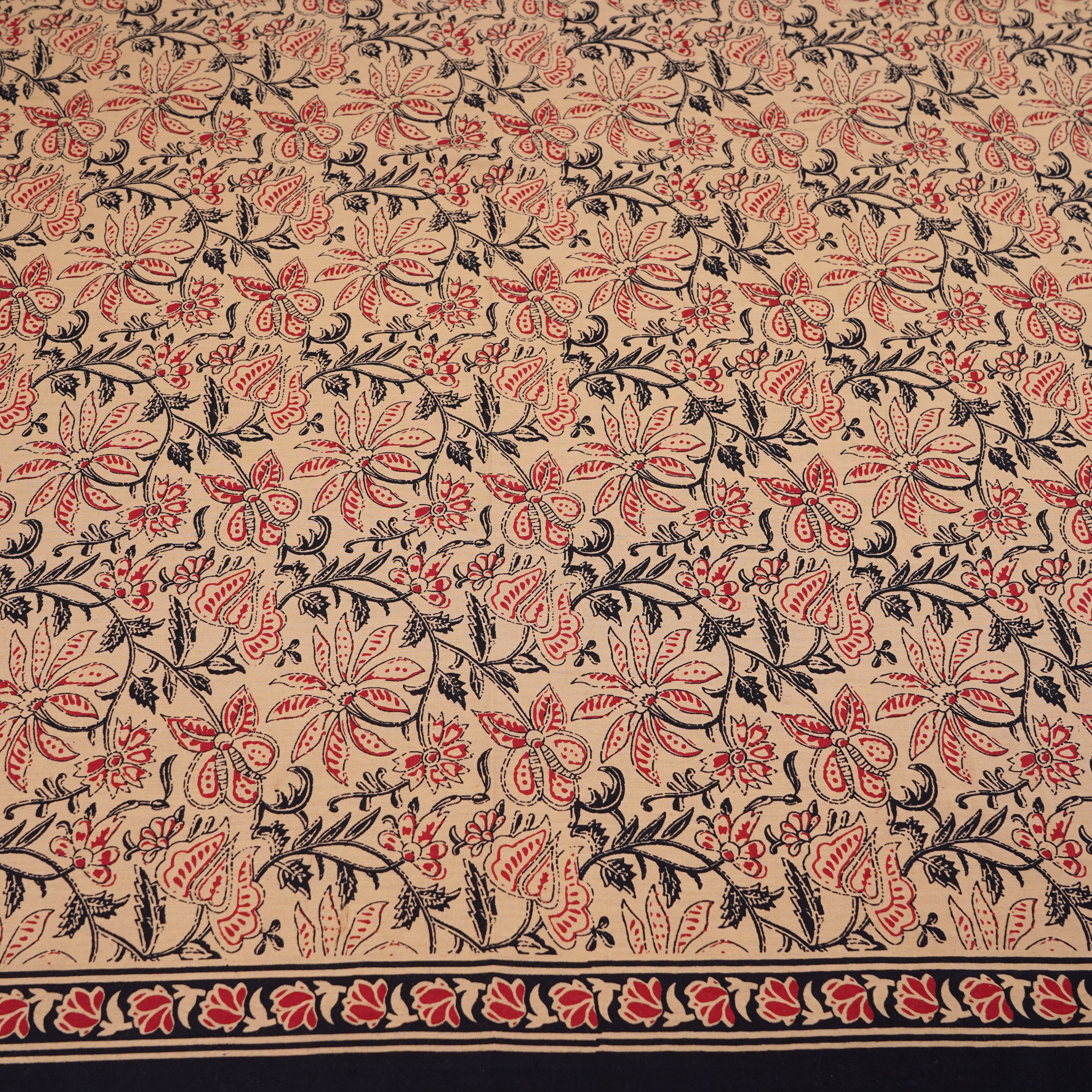 Cream & Red Floral Print Cotton Fabric OG-30308 - TradeUNO