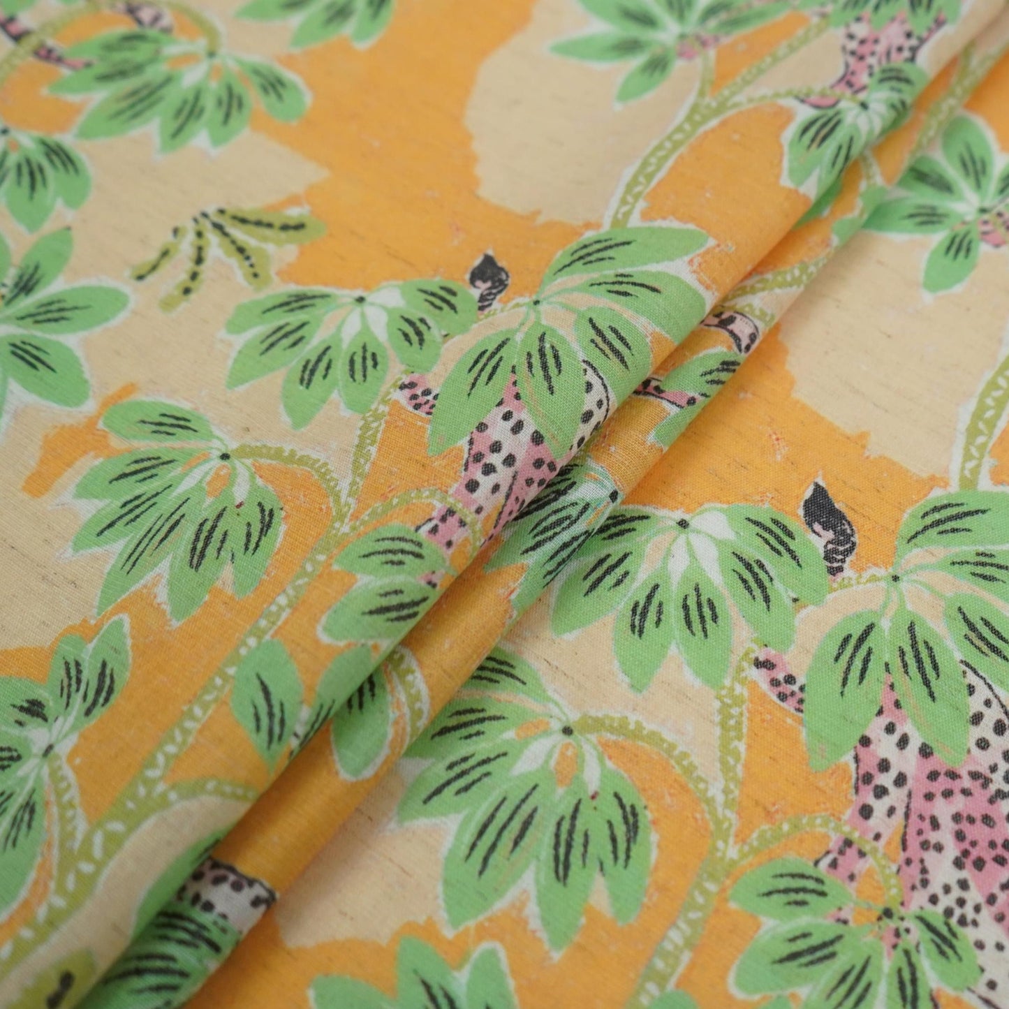 Yellow floral print Cotton Linen Fabric DE-32144