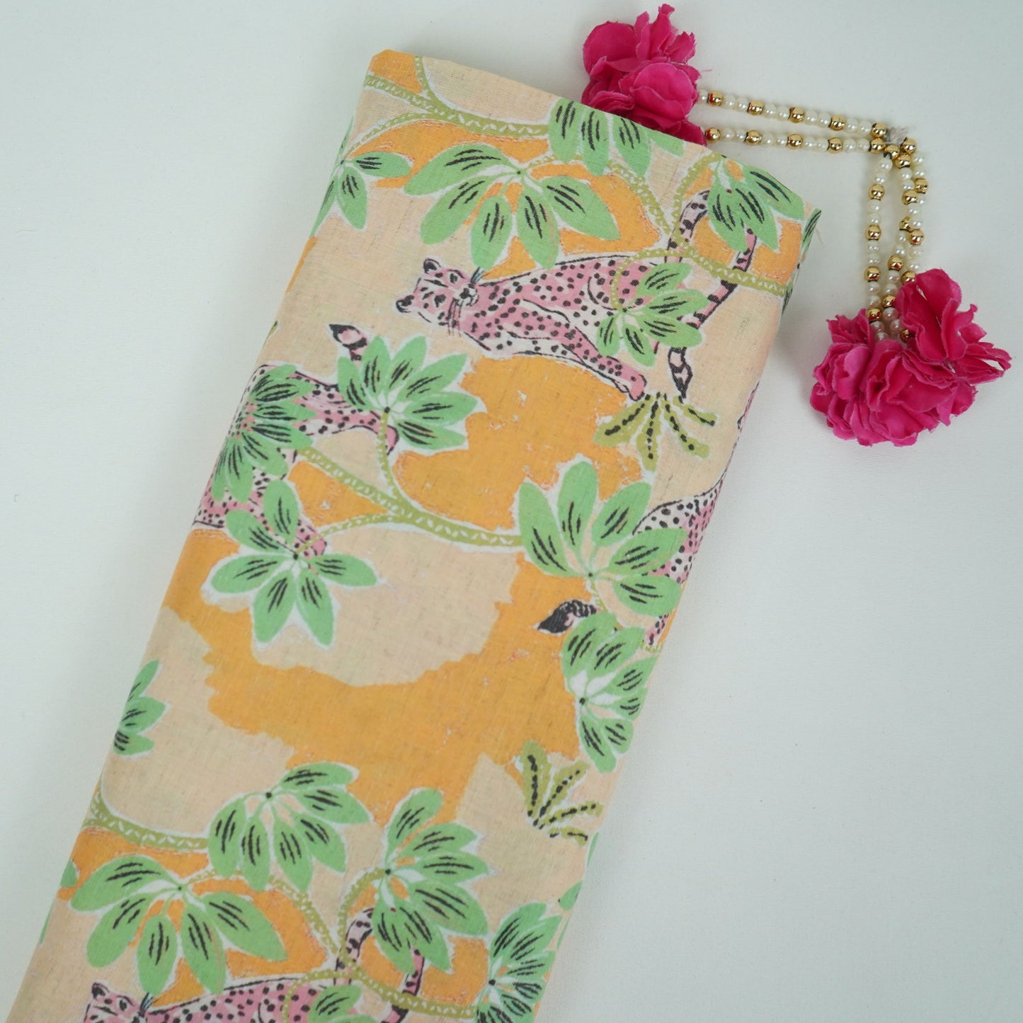 Yellow floral print Cotton Linen Fabric DE-32144