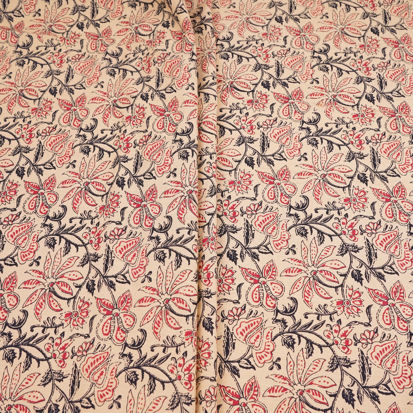 Cream & Red Floral Print Cotton Fabric OG-30308