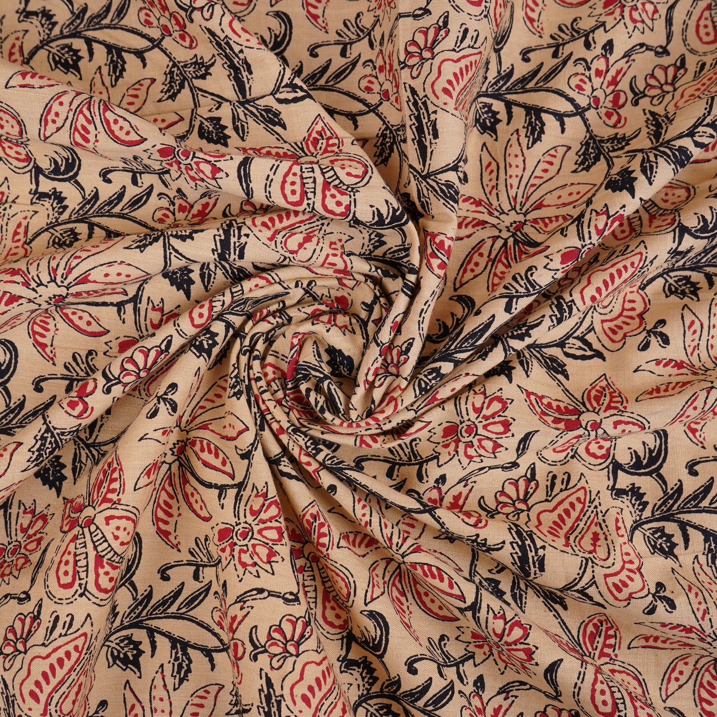 Cream & Red Floral Print Cotton Fabric OG-30308