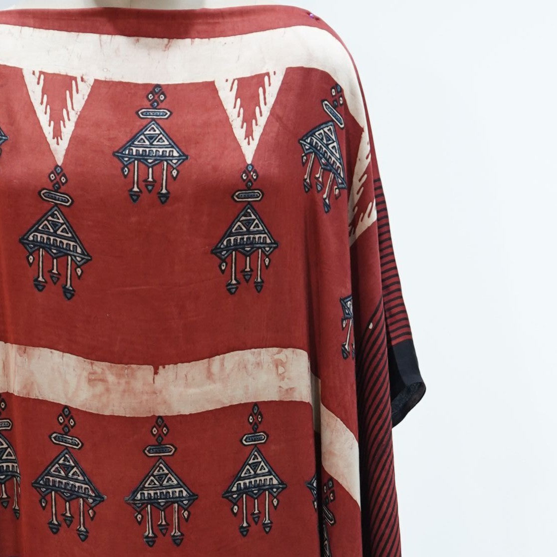 Red Ajrakh print Modal Silk Kaftan EEG-31621