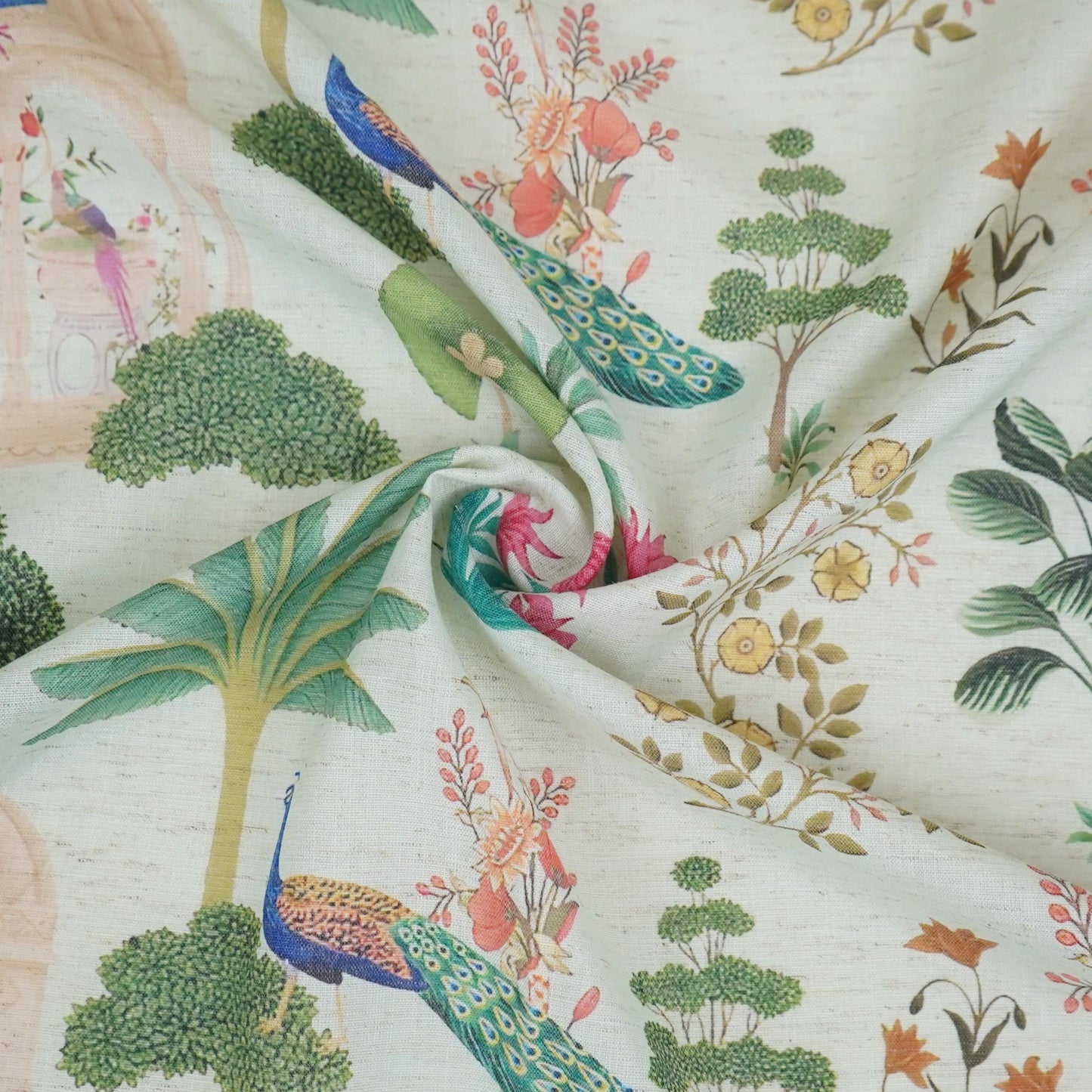 Light Green floral print Cotton Linen Fabric DE-32141
