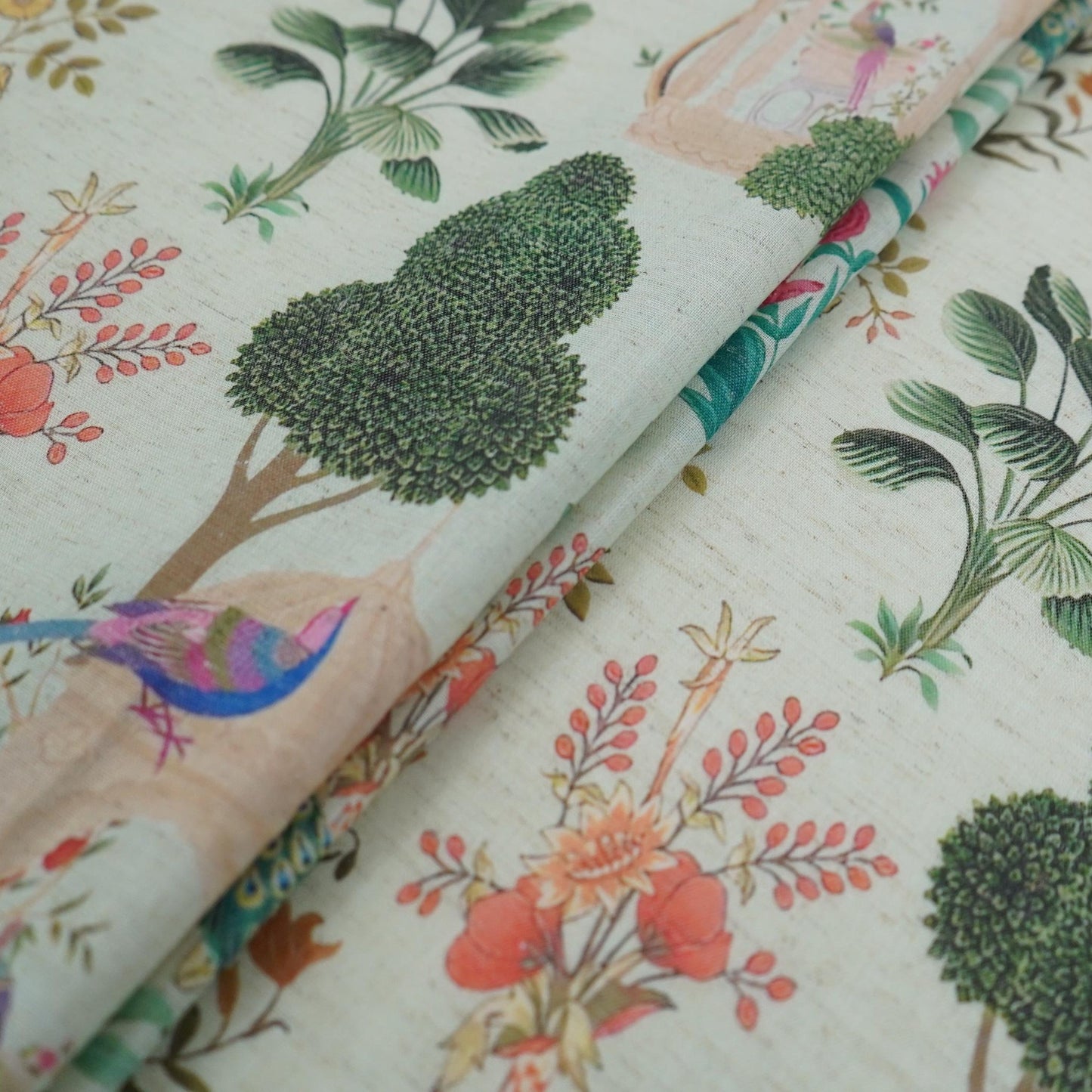 Light Green floral print Cotton Linen Fabric DE-32141