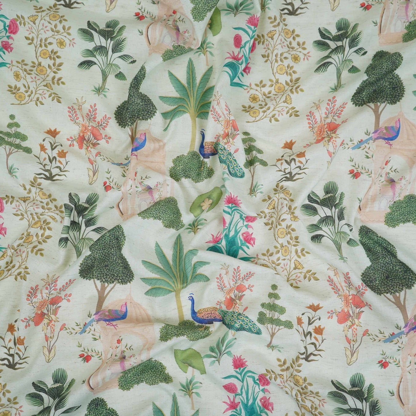 Light Green floral print Cotton Linen Fabric DE-32141
