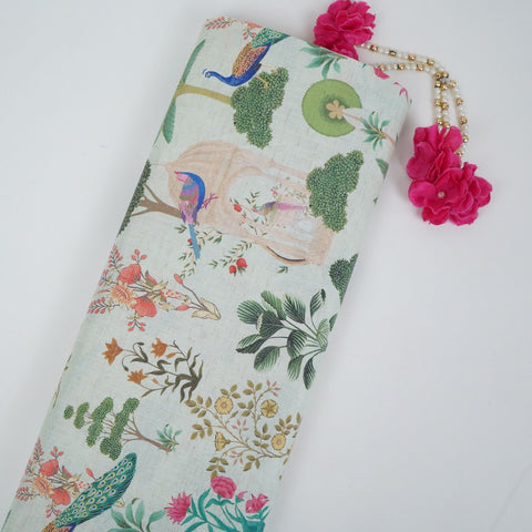 Light Green floral print Cotton Linen Fabric DE-32141