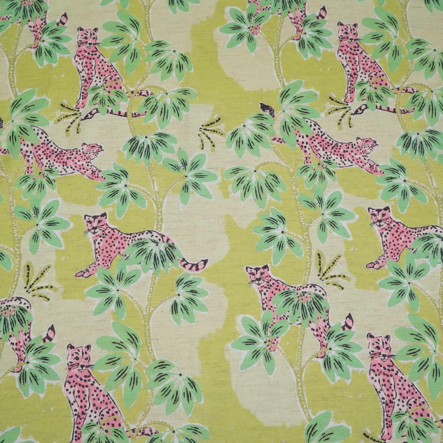 Green floral print Cotton Linen Fabric DE-32145