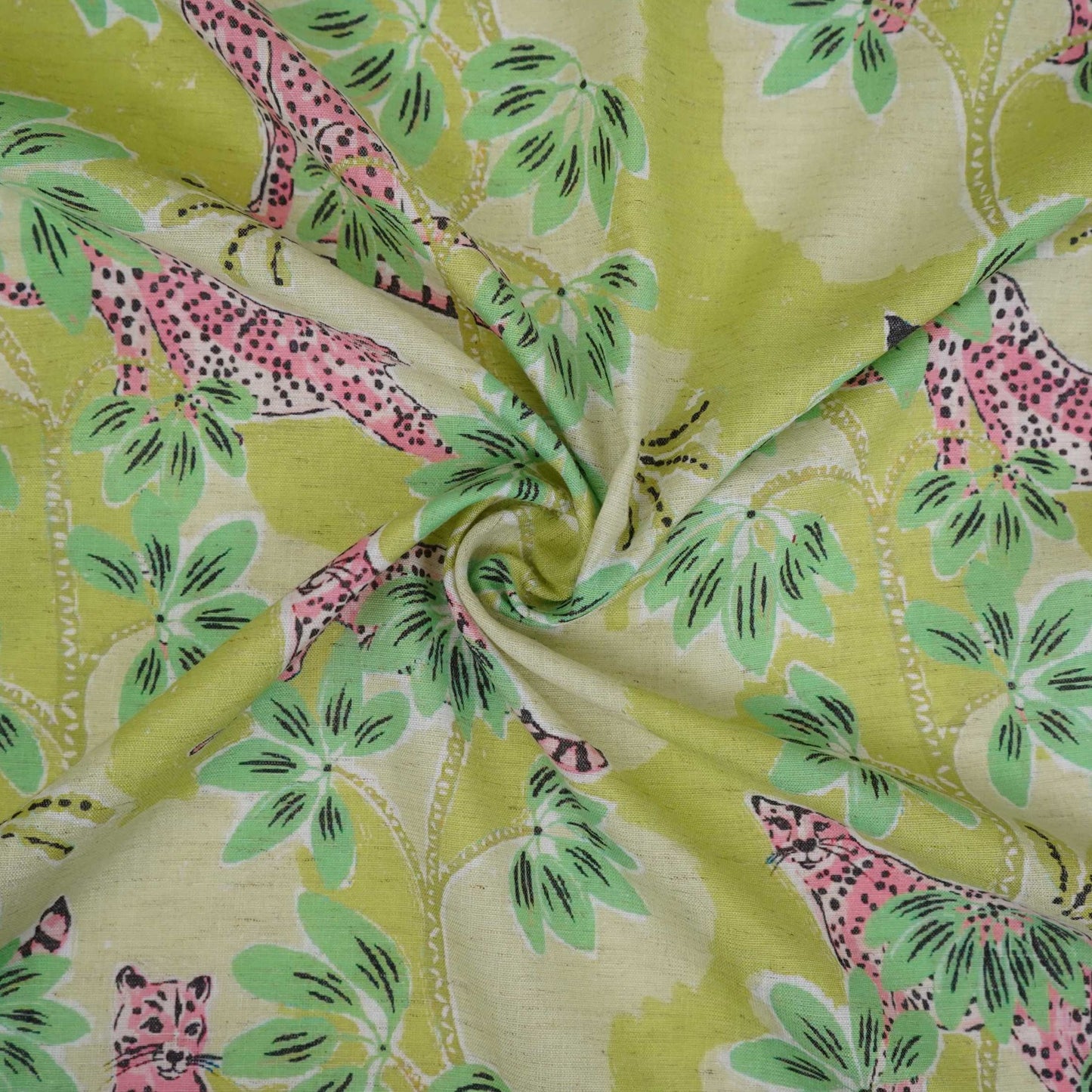 Green floral print Cotton Linen Fabric DE-32145