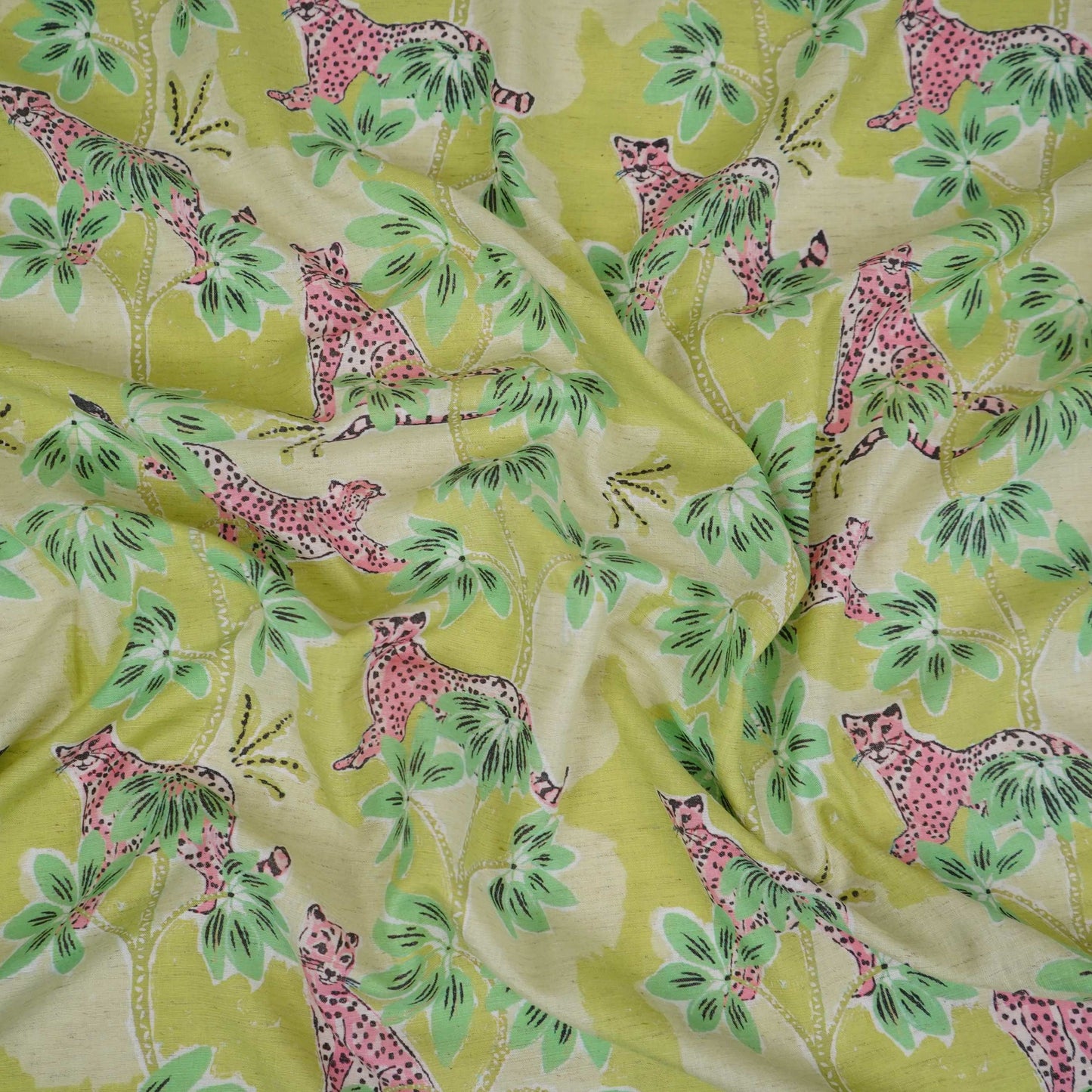 Green floral print Cotton Linen Fabric DE-32145