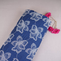 Blue & White Floral Embroidery Denim Fabric TF-30047