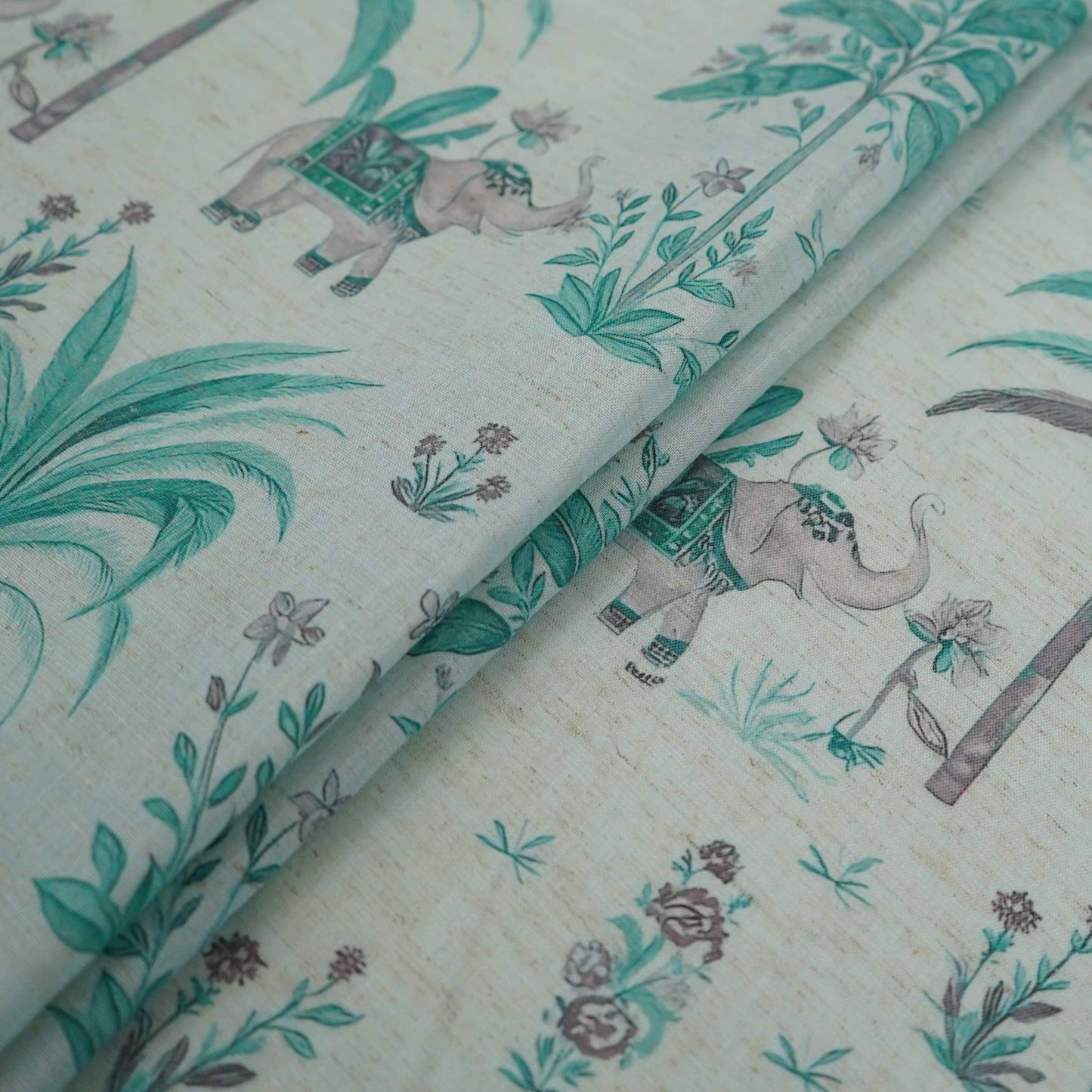Light Sky Blue floral print Cotton Linen Fabric DE-32143